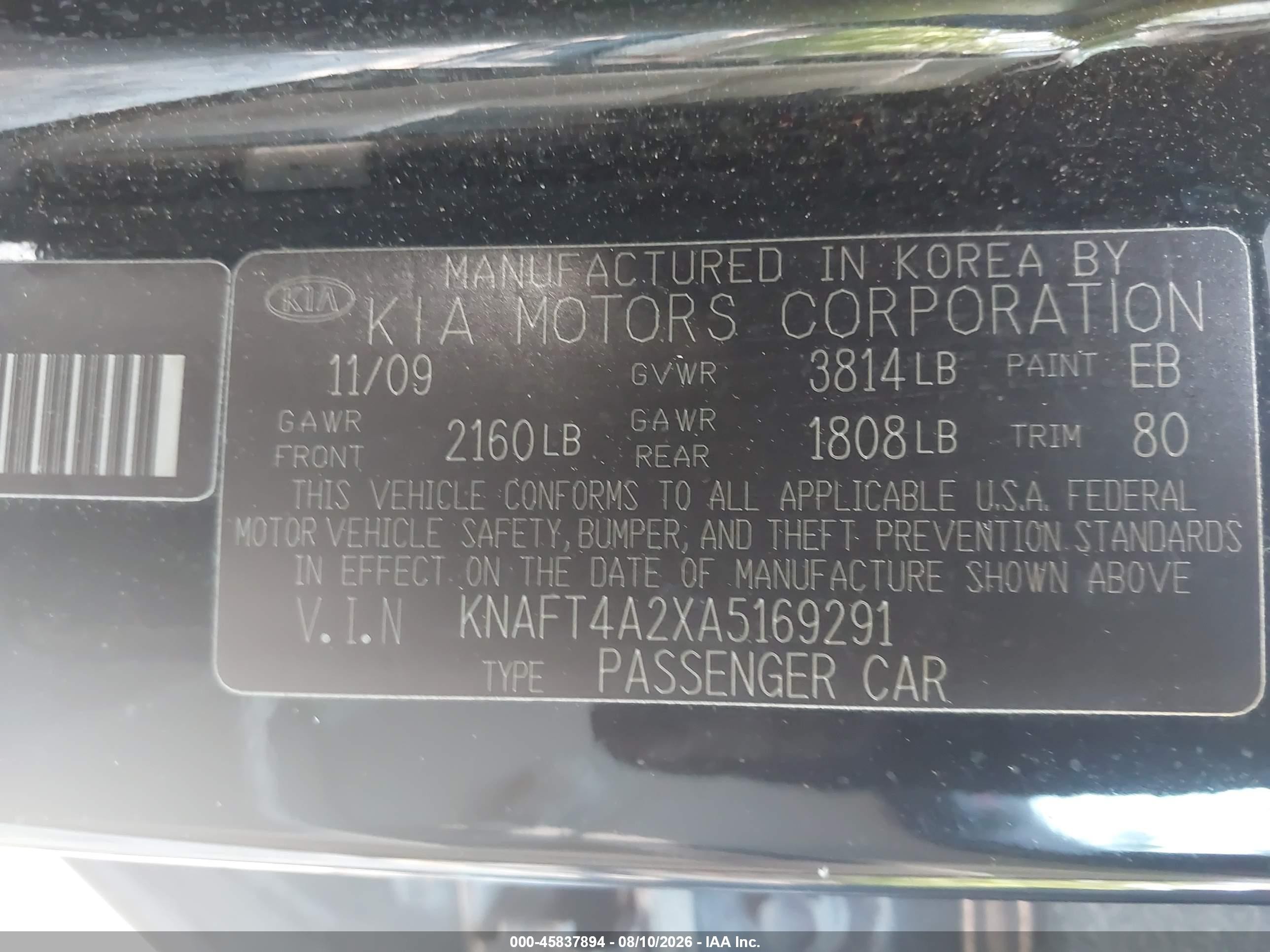 2010 Kia Forte Lx Черный vin: KNAFT4A2XA5169291