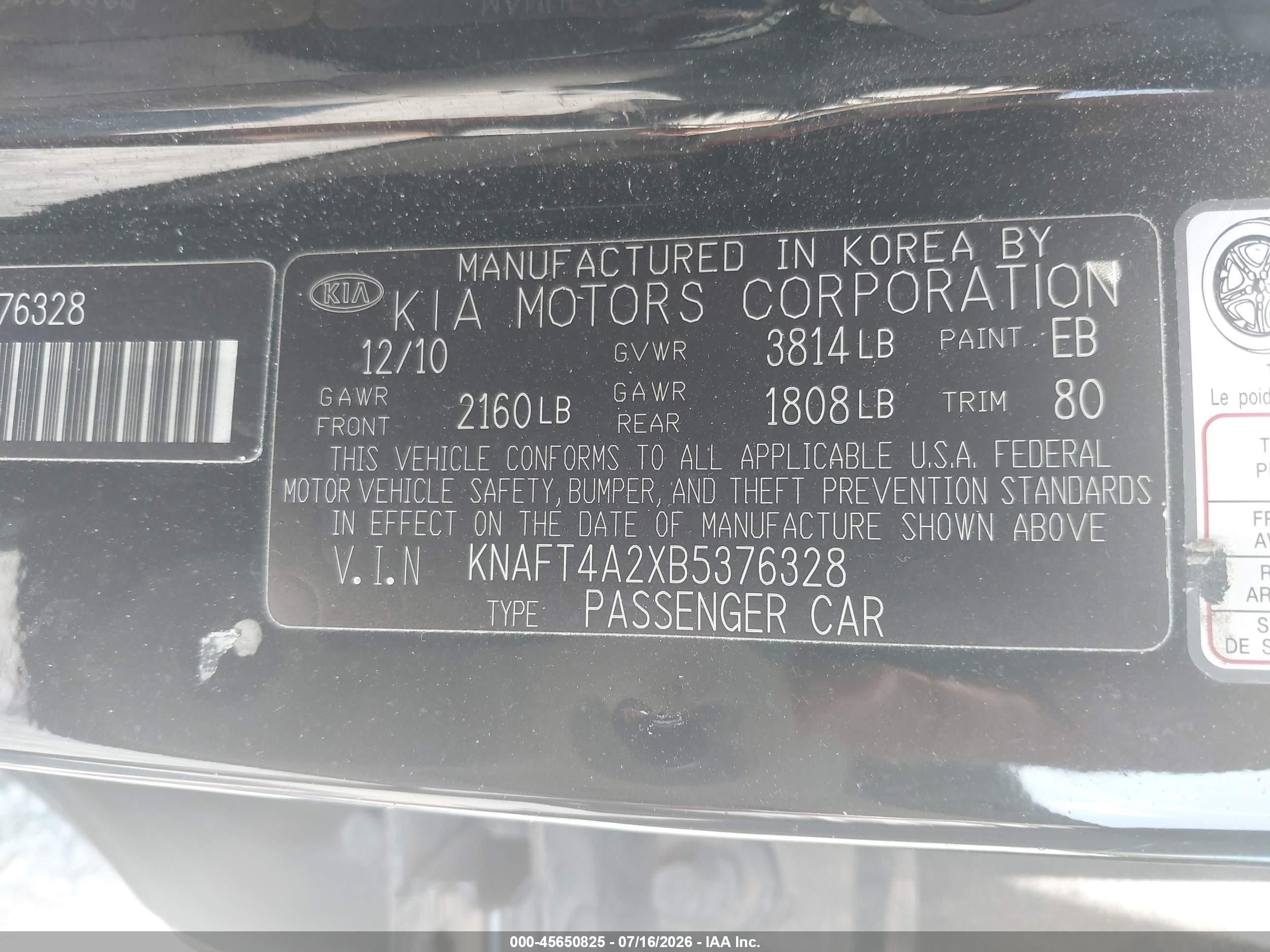 2011 Kia Forte Lx Black vin: KNAFT4A2XB5376328