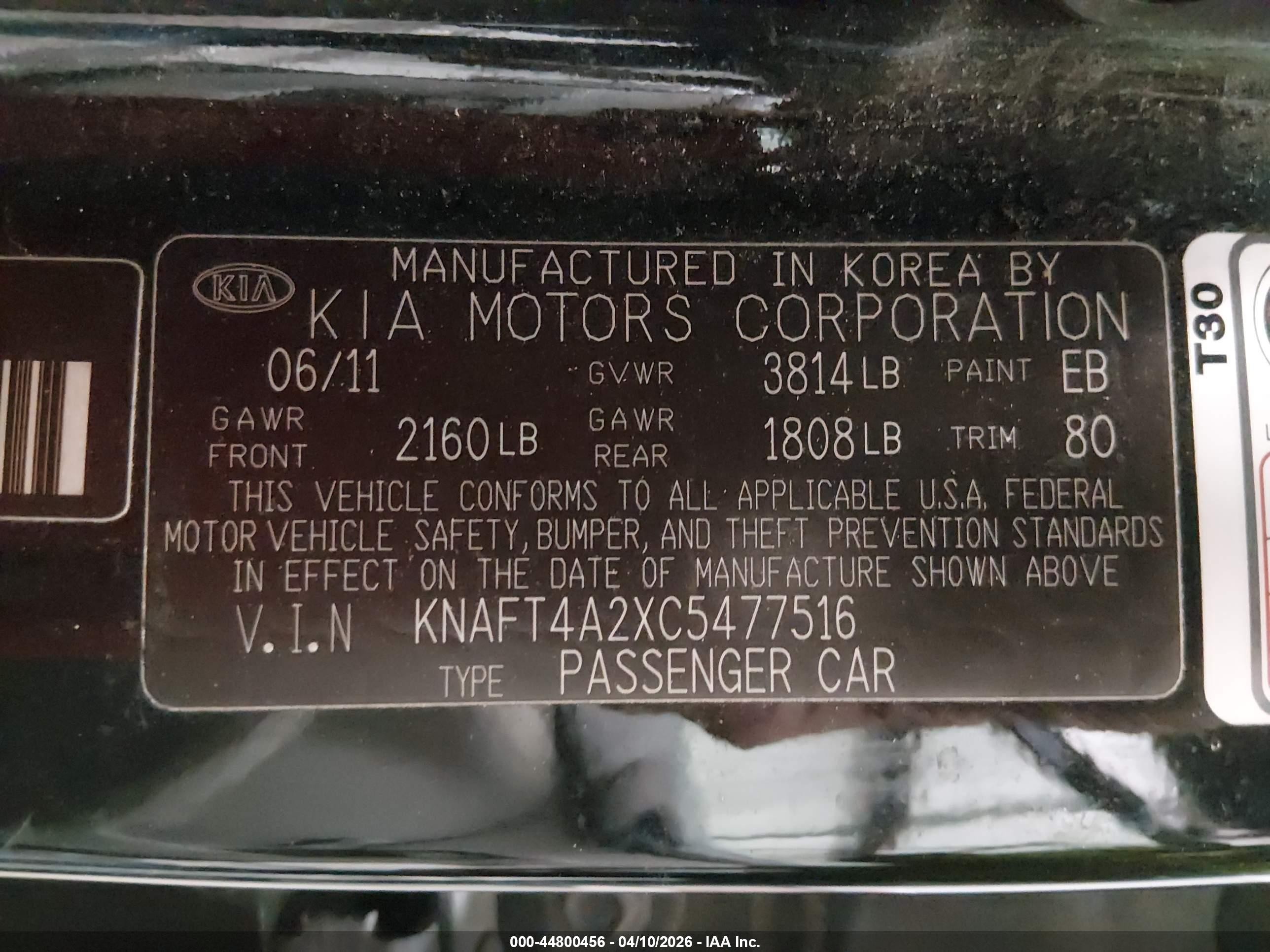 2012 Kia Forte Lx Black vin: KNAFT4A2XC5477516