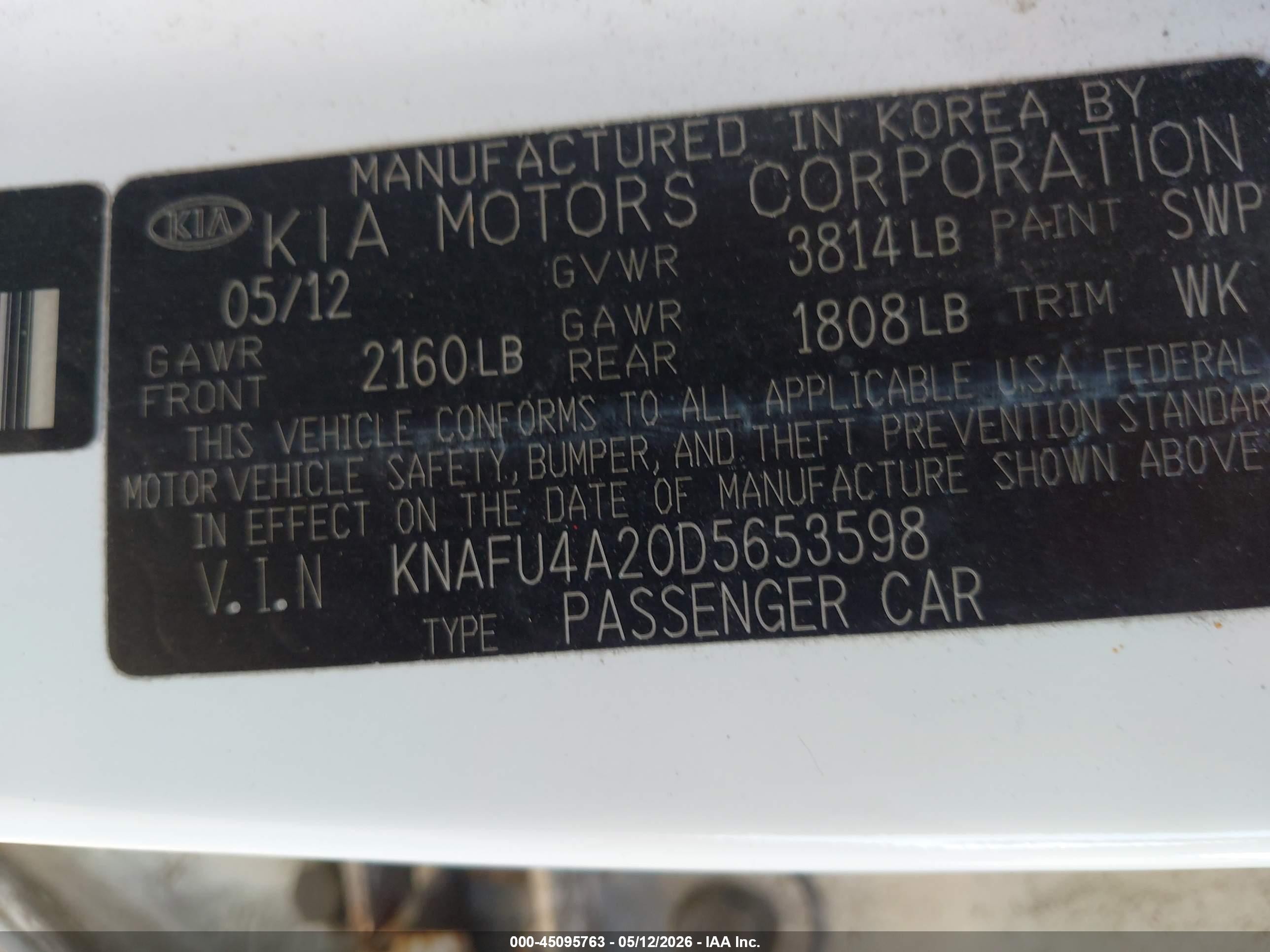2013 Kia Forte Ex White vin: KNAFU4A20D5653598