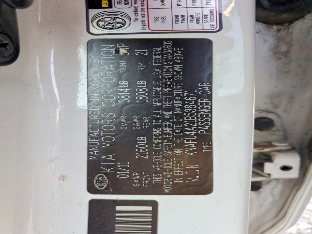 2011 Kia Forte Ex White vin: KNAFU4A21B5384671