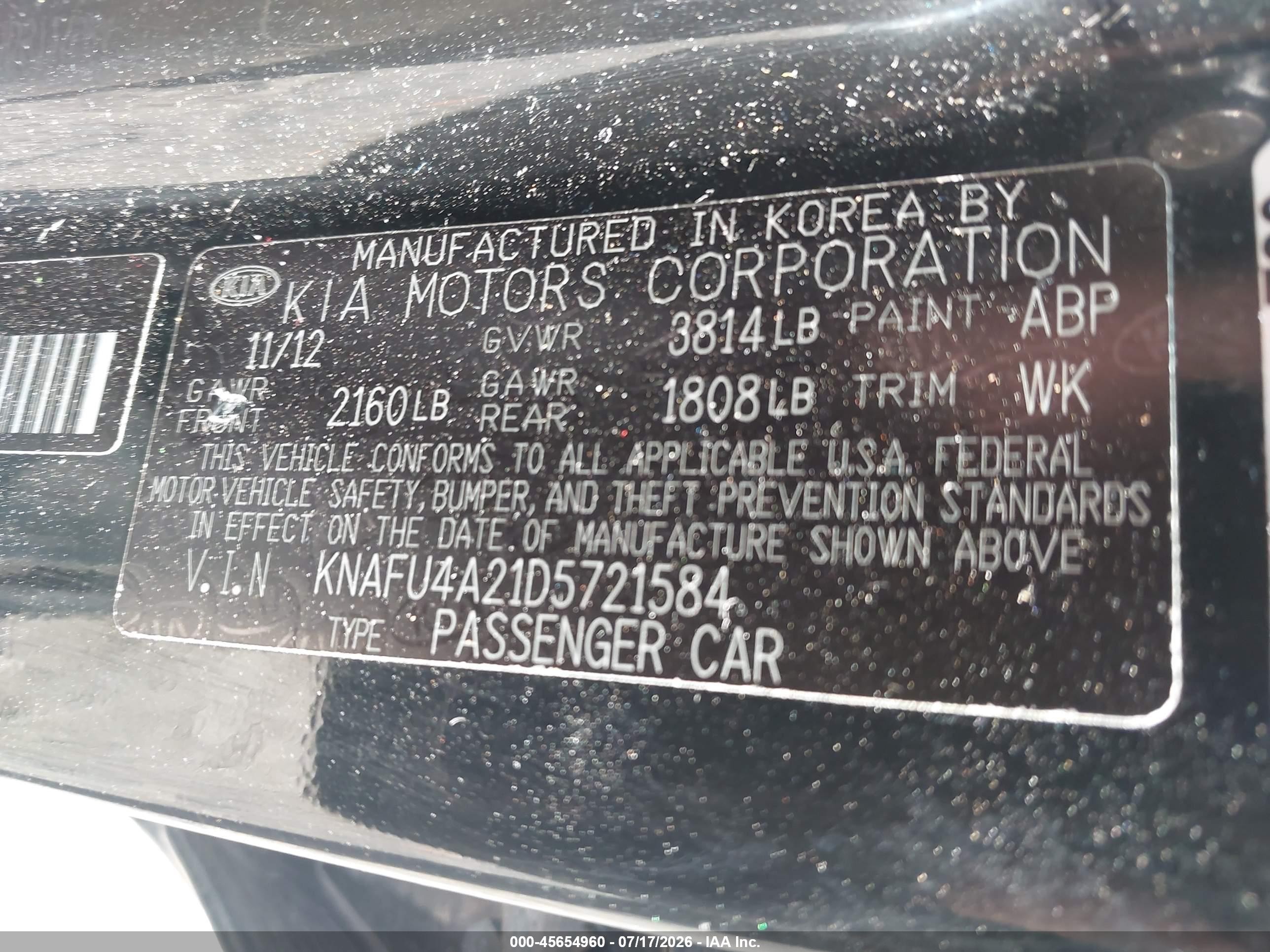 2013 Kia Forte Ex Black vin: KNAFU4A21D5721584