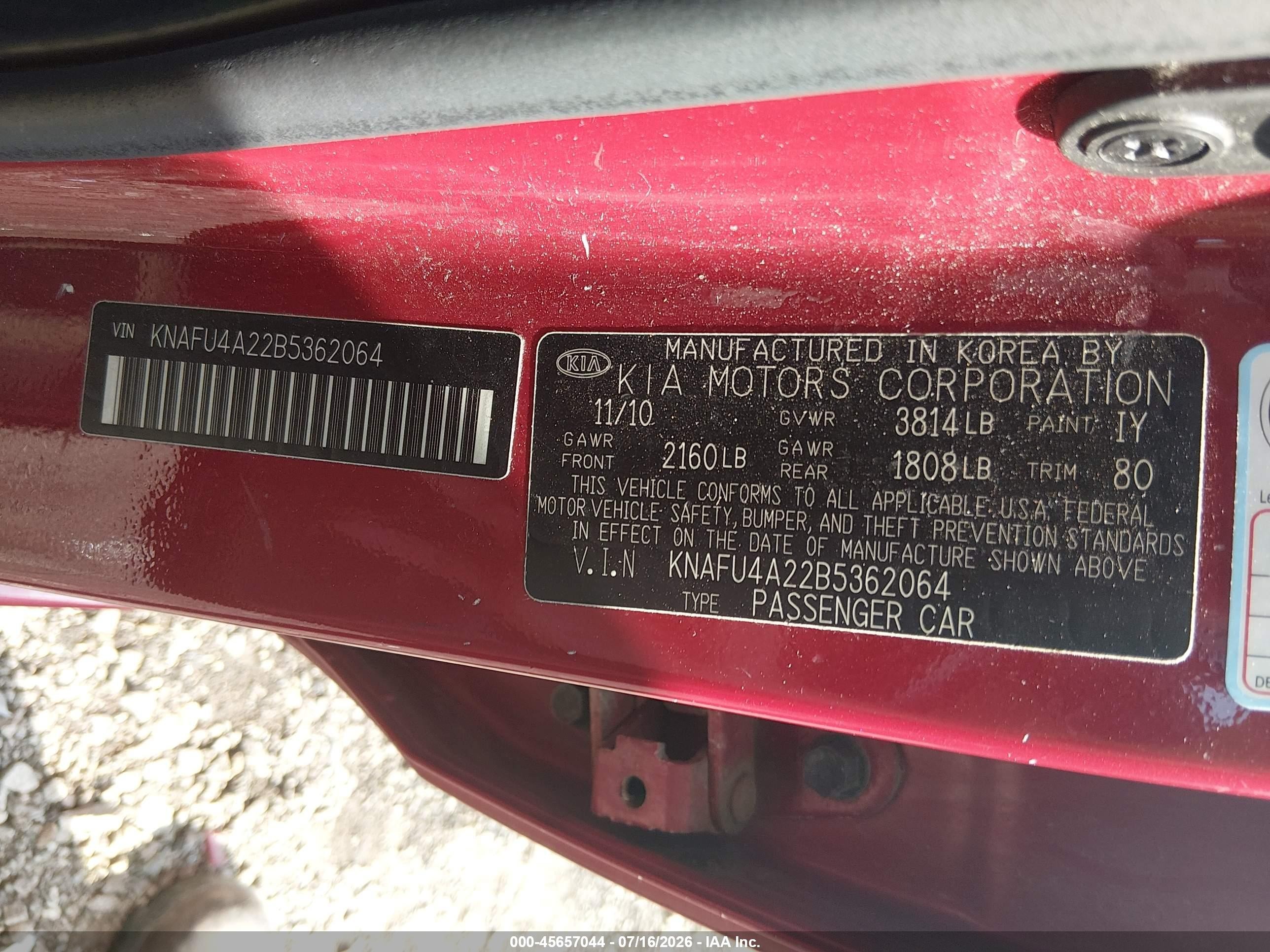 2011 Kia Forte Ex Red vin: KNAFU4A22B5362064