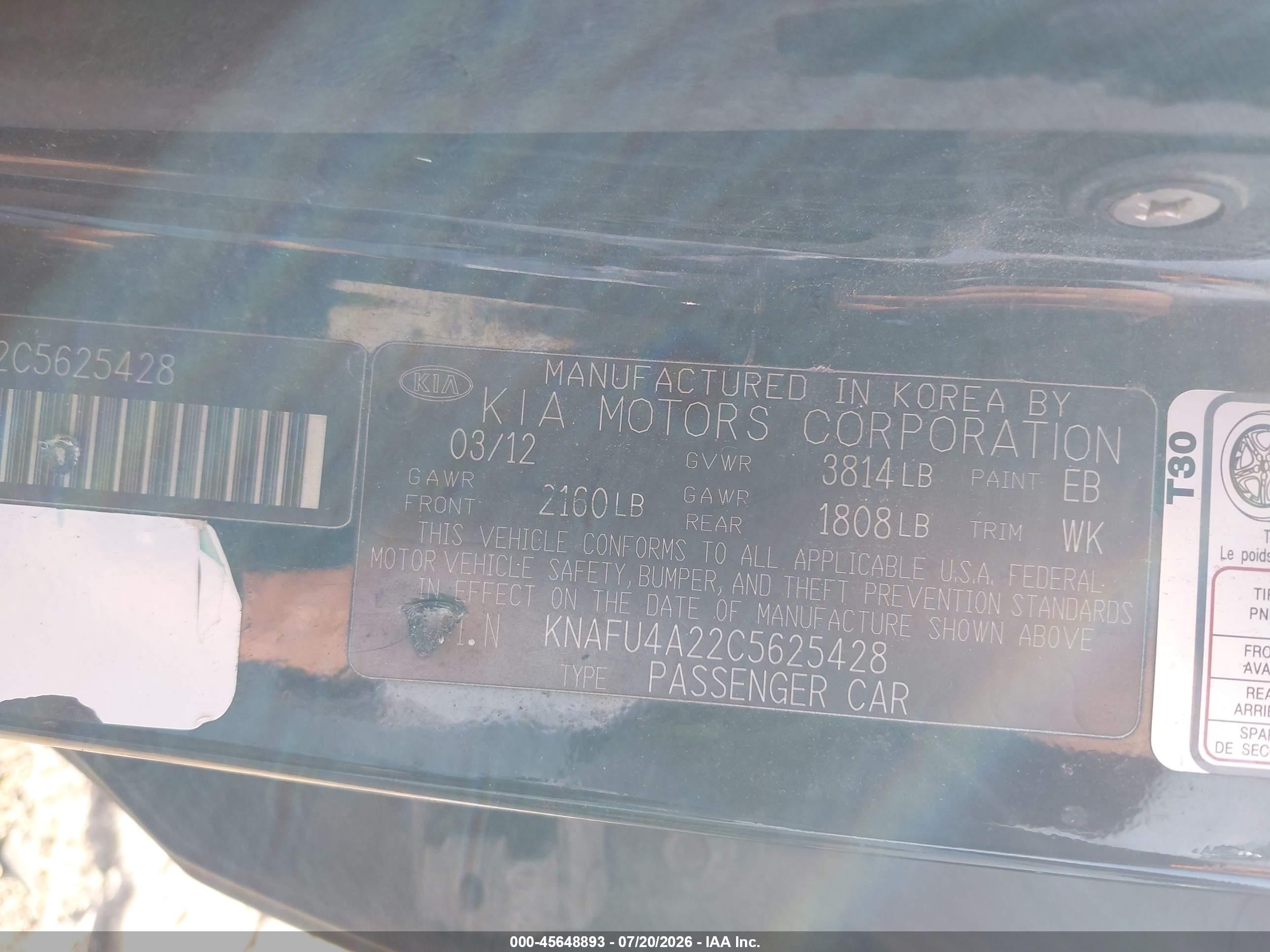 2012 Kia Forte Ex Black vin: KNAFU4A22C5625428
