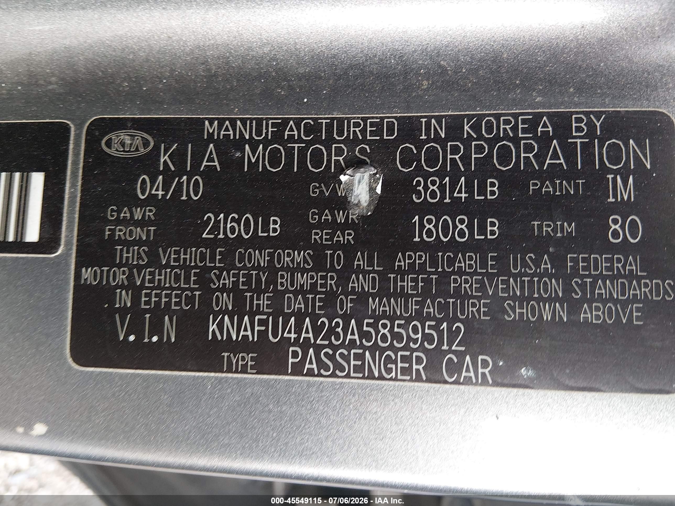 2010 Kia Forte Ex Gray vin: KNAFU4A23A5859512