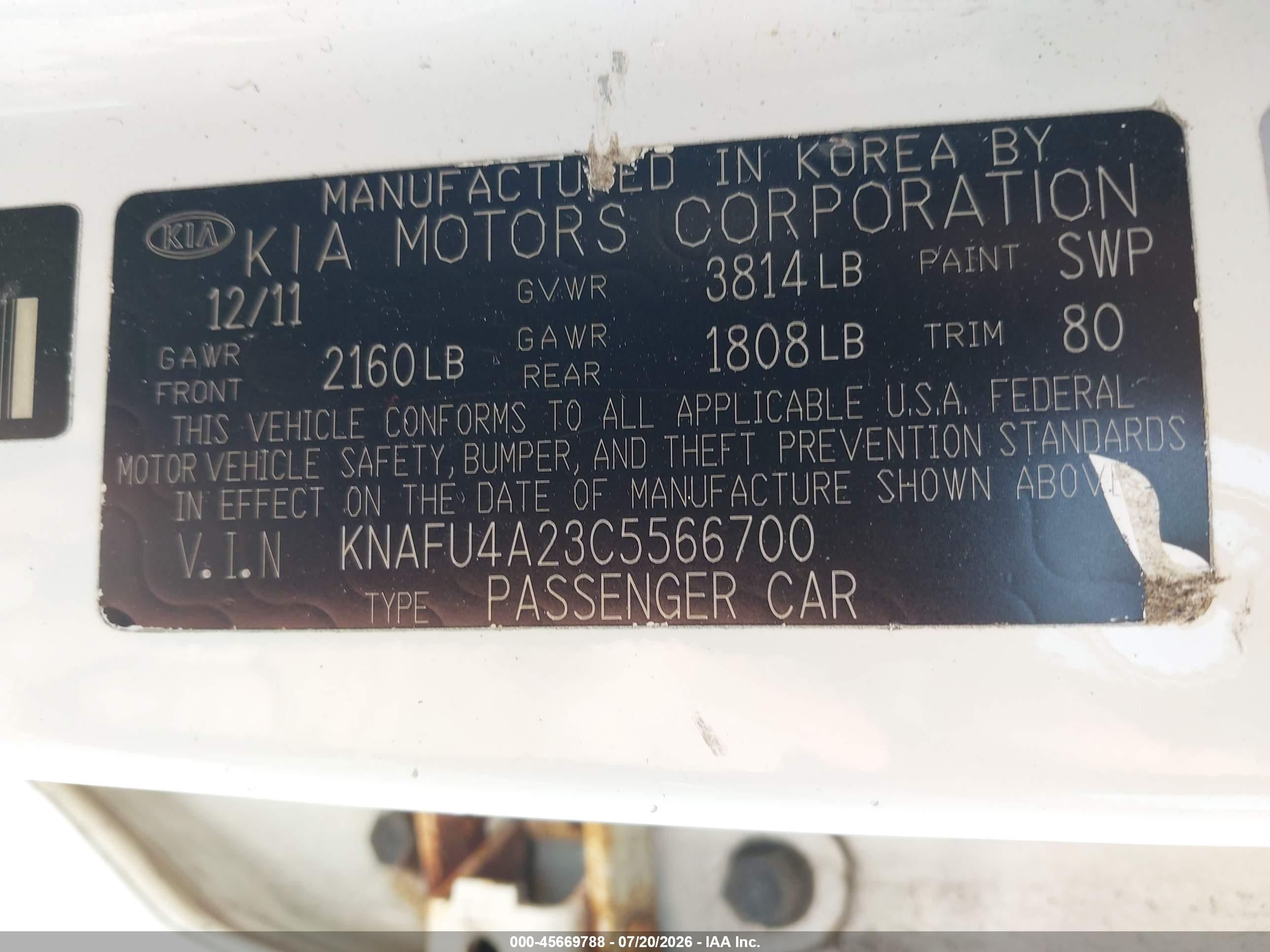 2012 Kia Forte Ex White vin: KNAFU4A23C5566700