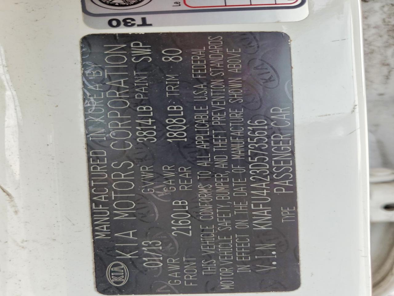 2013 Kia Forte Ex White vin: KNAFU4A23D5735616