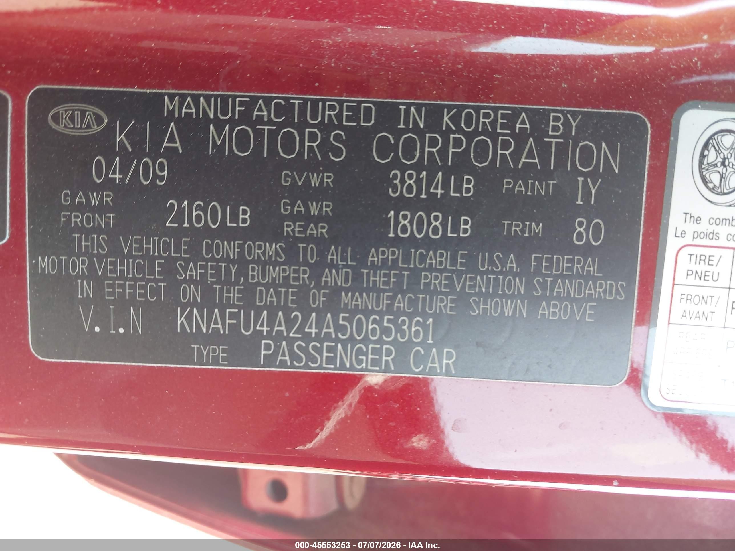 2010 Kia Forte Ex Red vin: KNAFU4A24A5065361