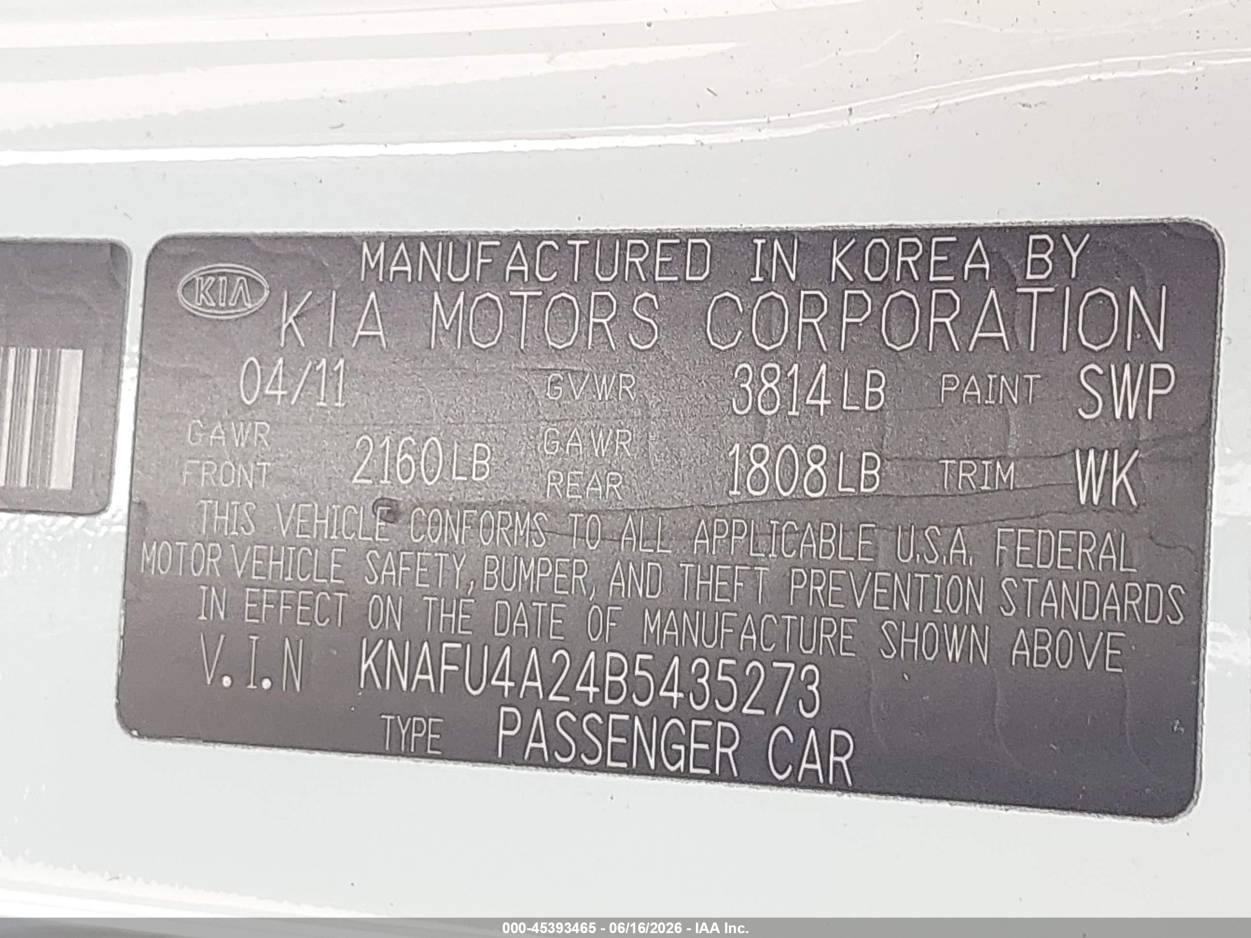 2011 Kia Forte Ex White vin: KNAFU4A24B5435273