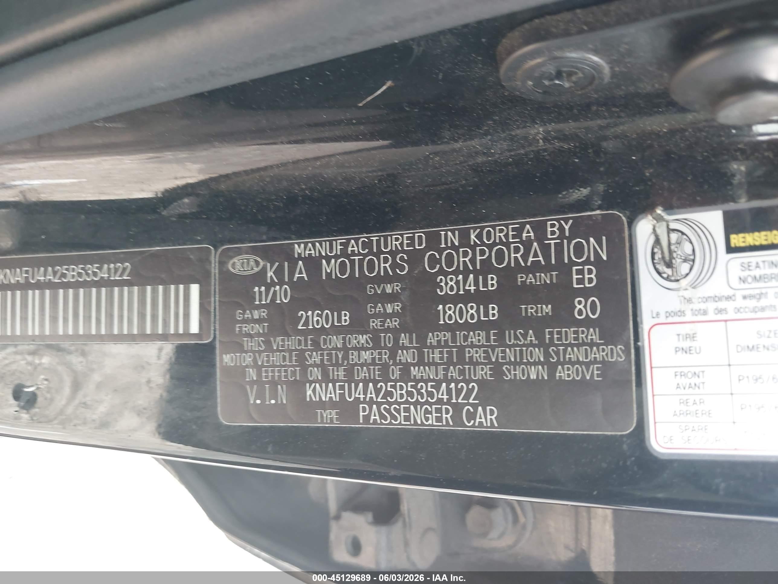 2011 Kia Forte Ex Black vin: KNAFU4A25B5354122