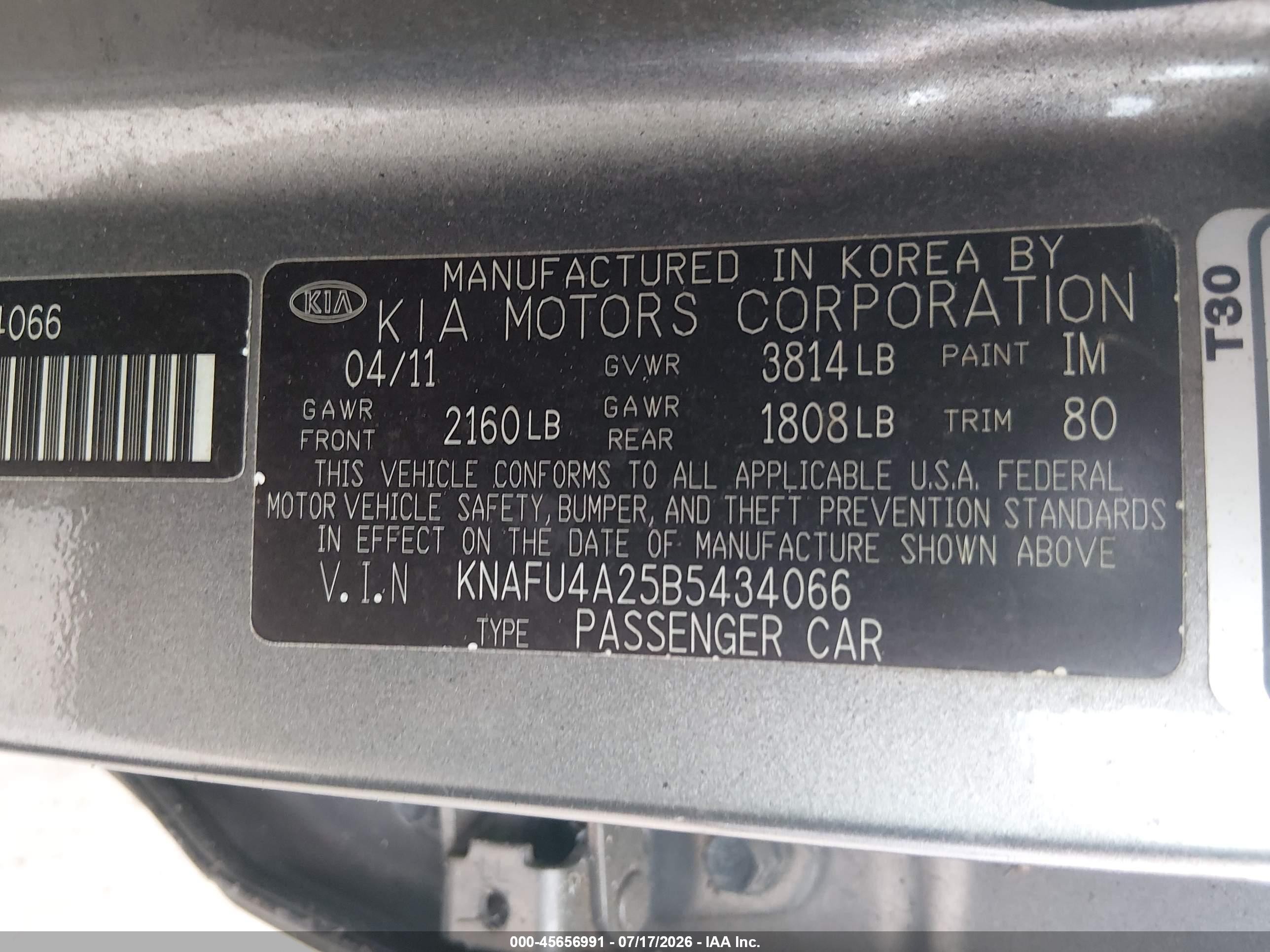 2011 Kia Forte Ex Gray vin: KNAFU4A25B5434066