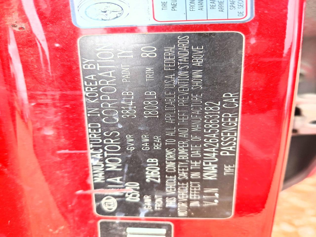 2010 Kia Forte Ex Red vin: KNAFU4A26A5863182