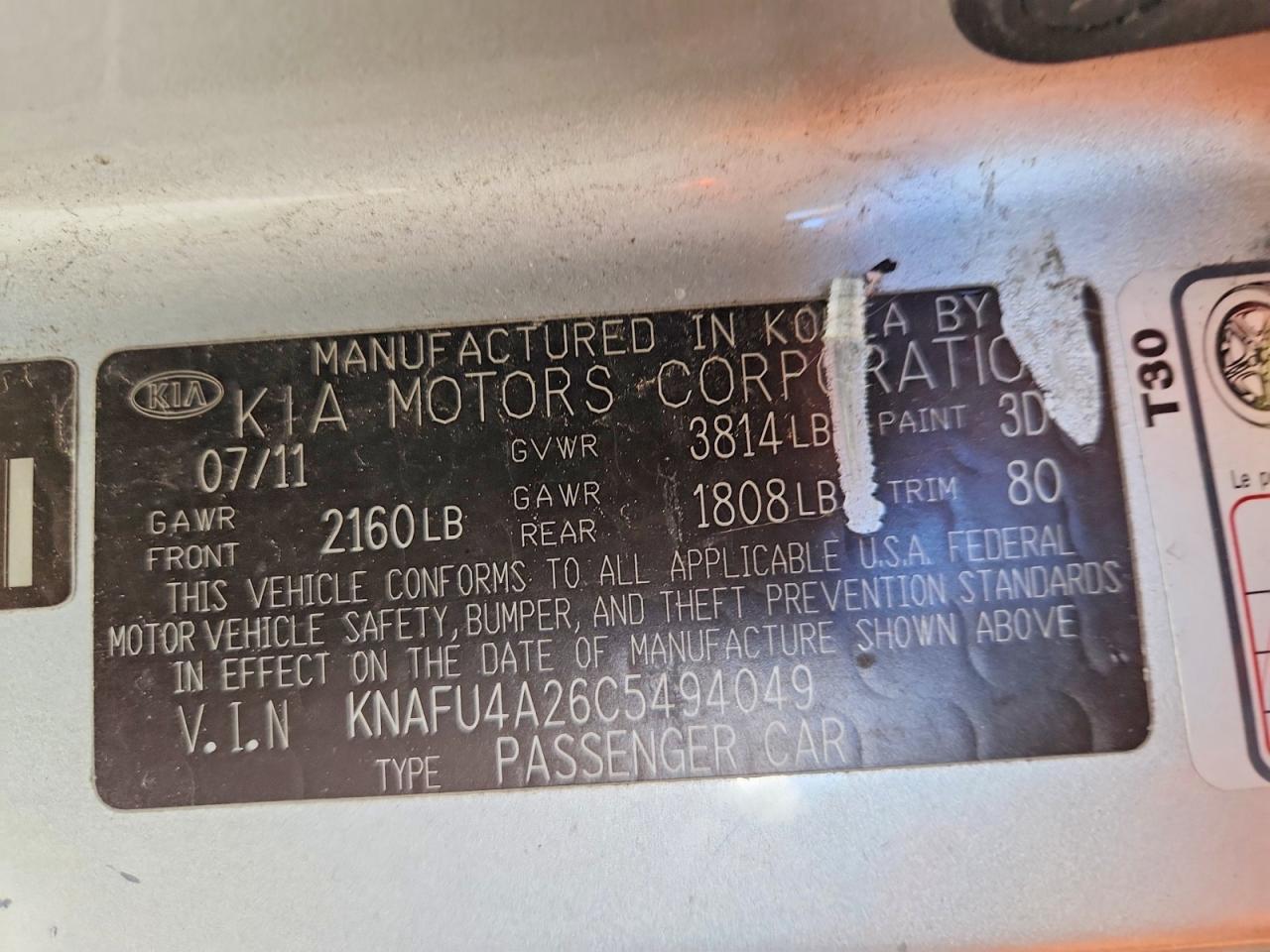 2012 Kia Forte Gray vin: KNAFU4A26C5494049