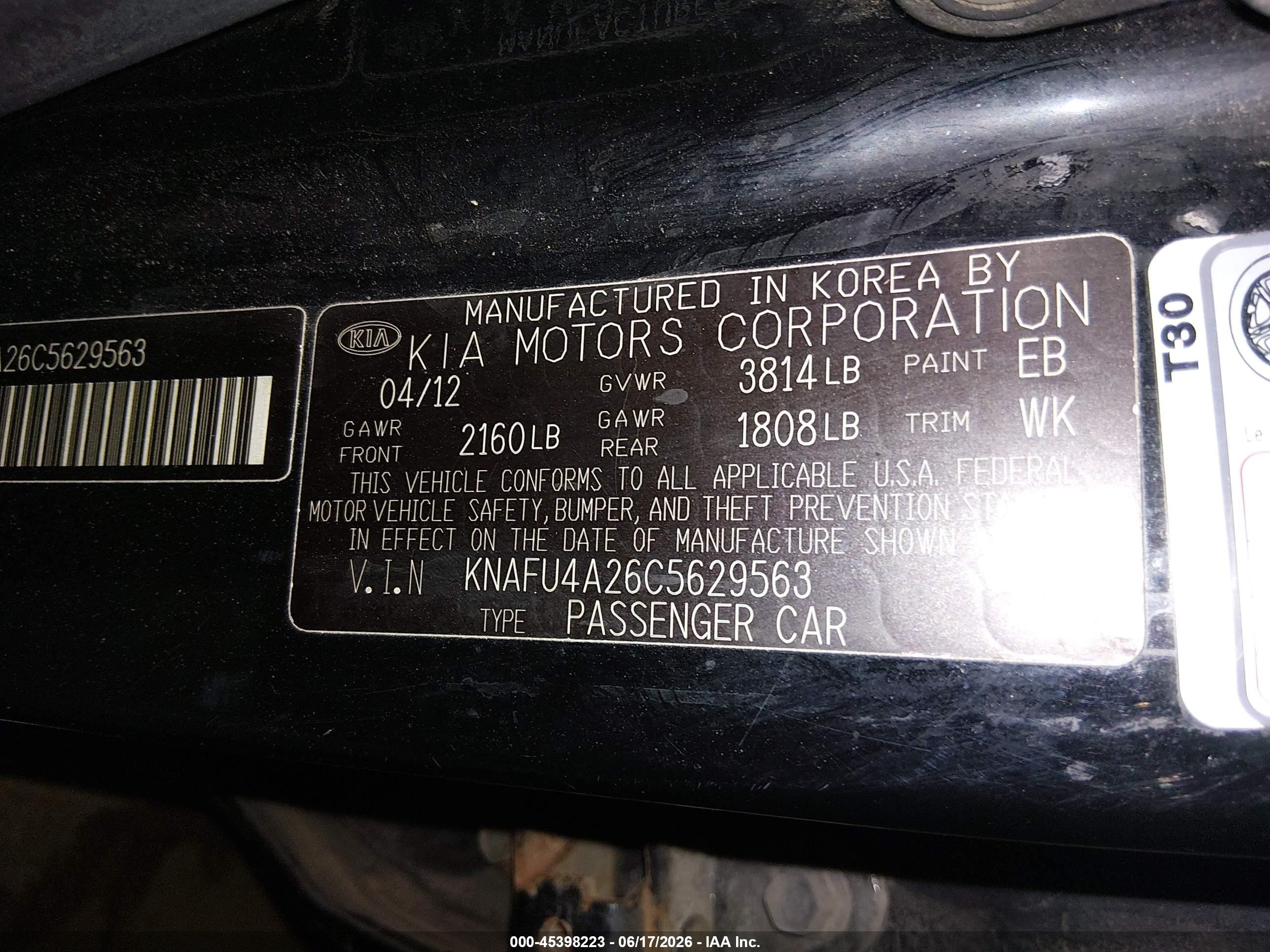2012 Kia Forte Ex Black vin: KNAFU4A26C5629563