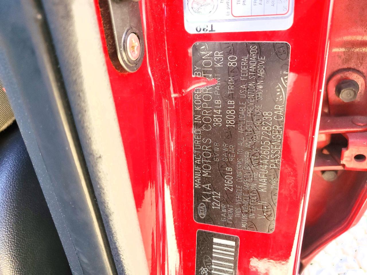 2013 Kia Forte Ex Red vin: KNAFU4A26D5728238