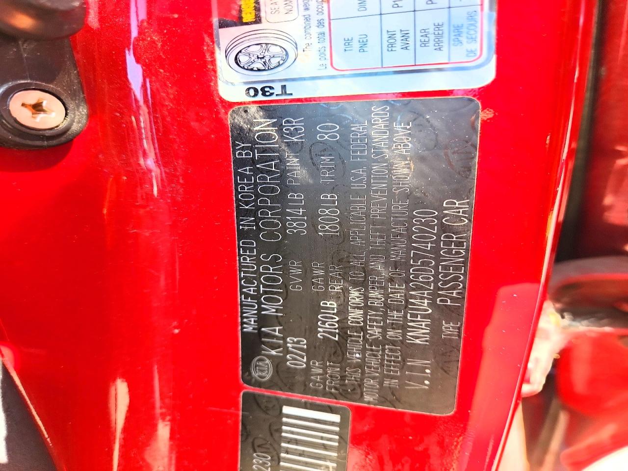 2013 Kia Forte Ex Red vin: KNAFU4A26D5740230
