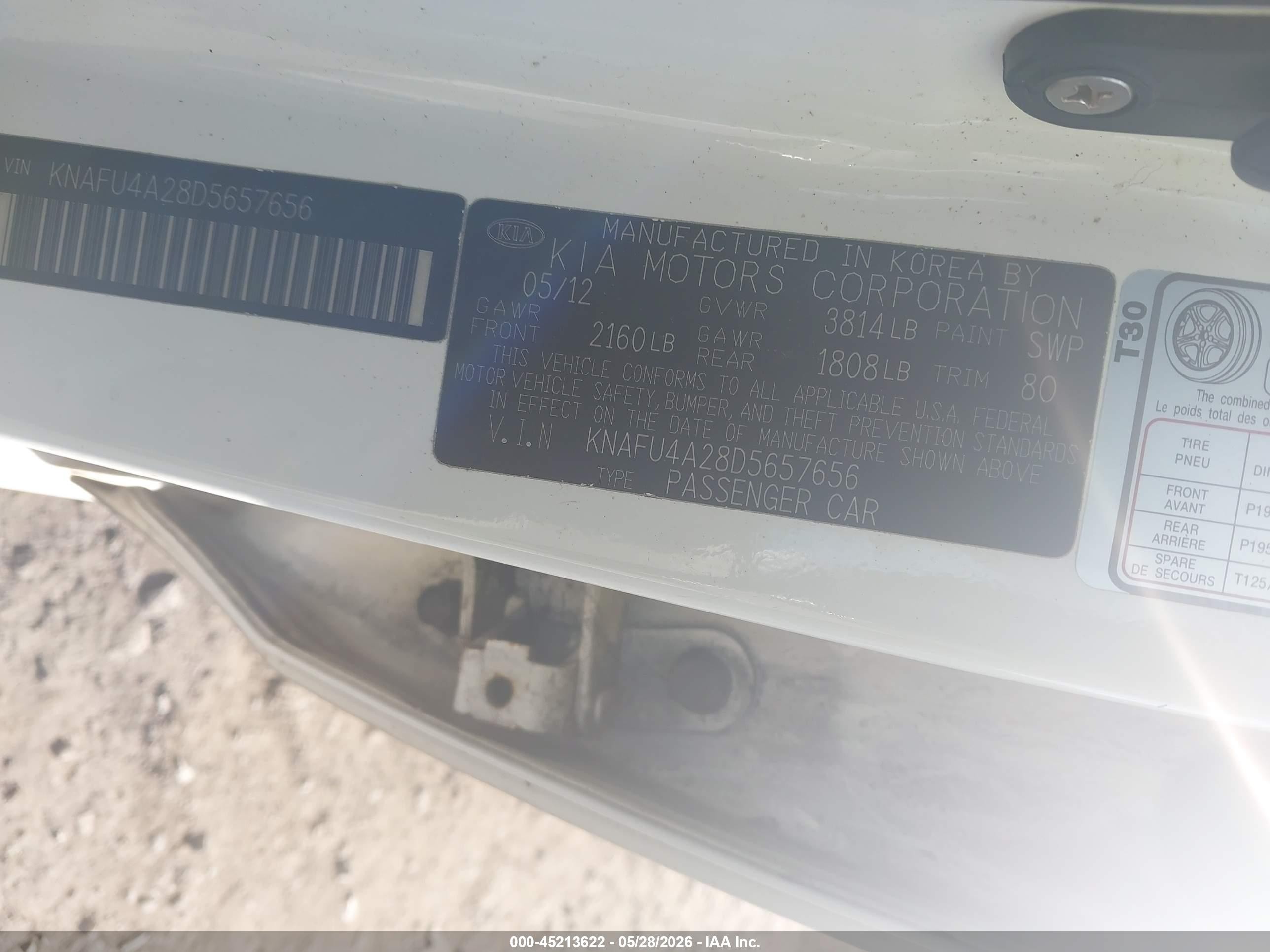 2013 Kia Forte Ex White vin: KNAFU4A28D5657656