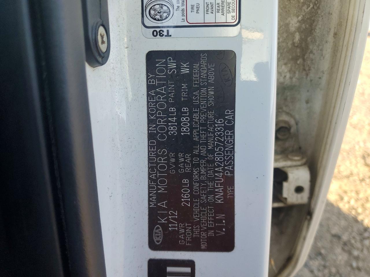 2013 Kia Forte Ex White vin: KNAFU4A28D5723316