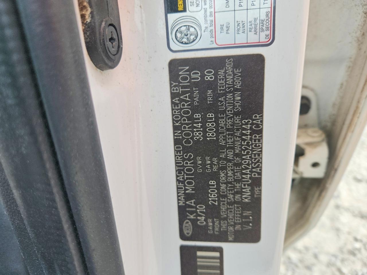2010 Kia Forte Ex White vin: KNAFU4A29A5254443