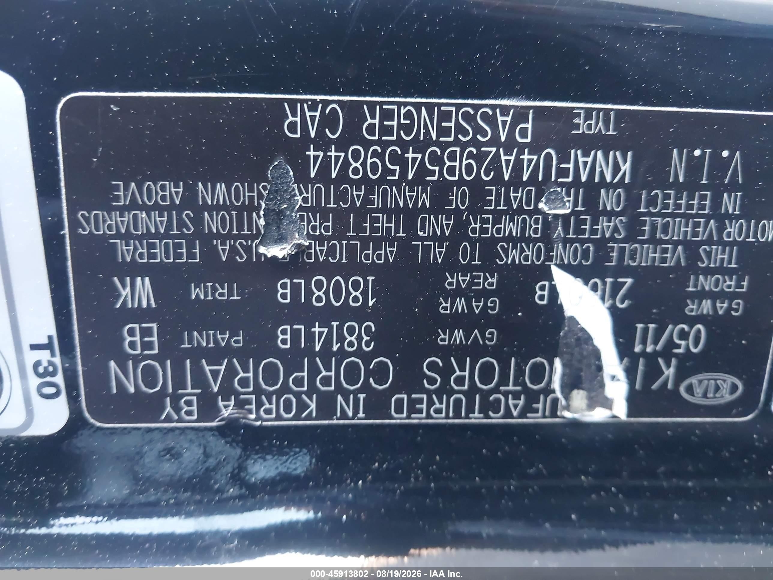 2011 Kia Forte Ex Black vin: KNAFU4A29B5459844