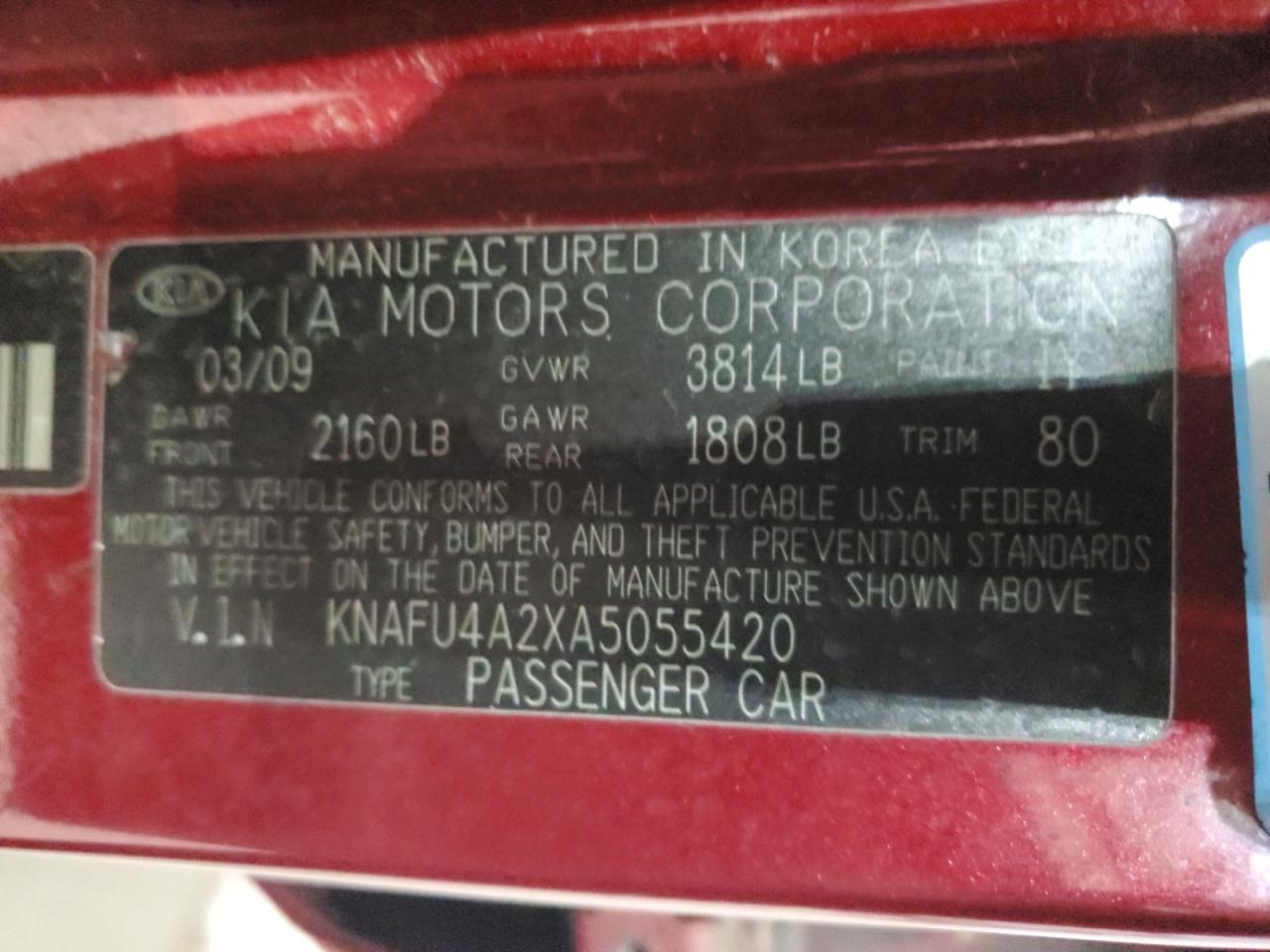 2010 Kia Forte Ex Burgundy vin: KNAFU4A2XA5055420