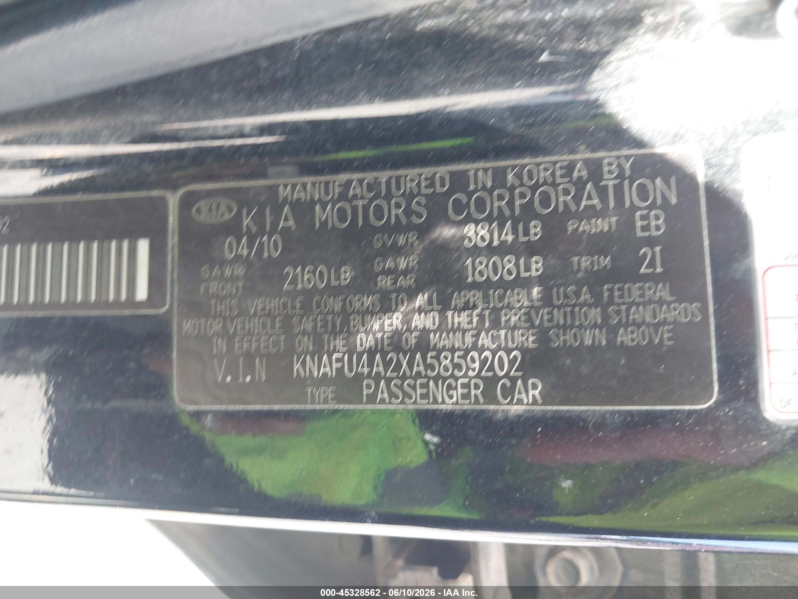 2010 Kia Forte Ex Black vin: KNAFU4A2XA5859202