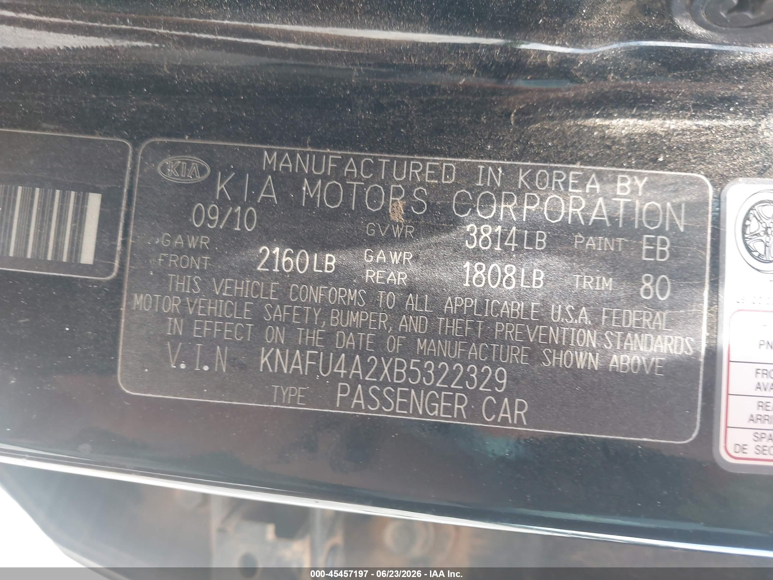 2011 Kia Forte Ex Black vin: KNAFU4A2XB5322329