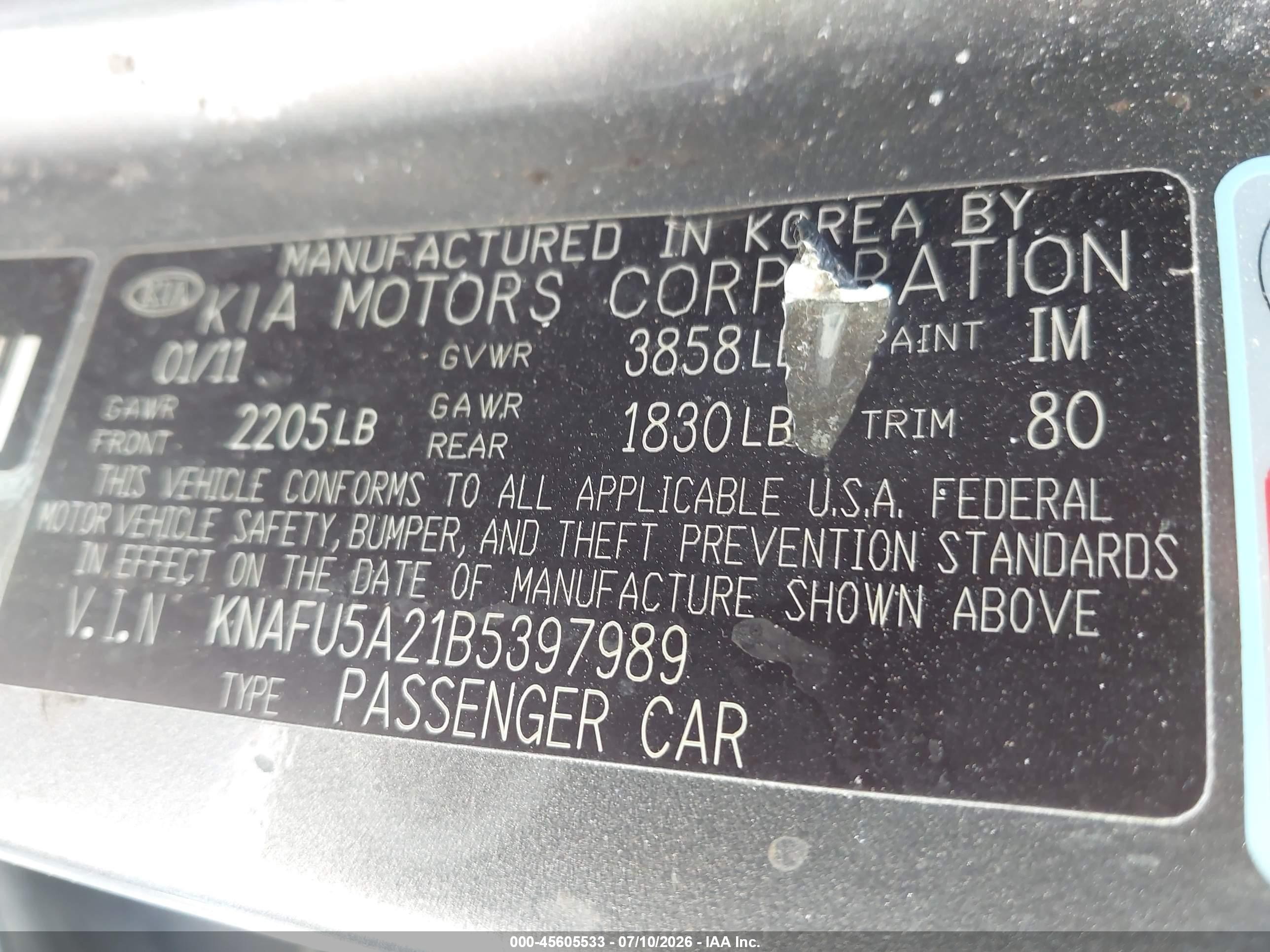 2011 Kia Forte Ex Gray vin: KNAFU5A21B5397989