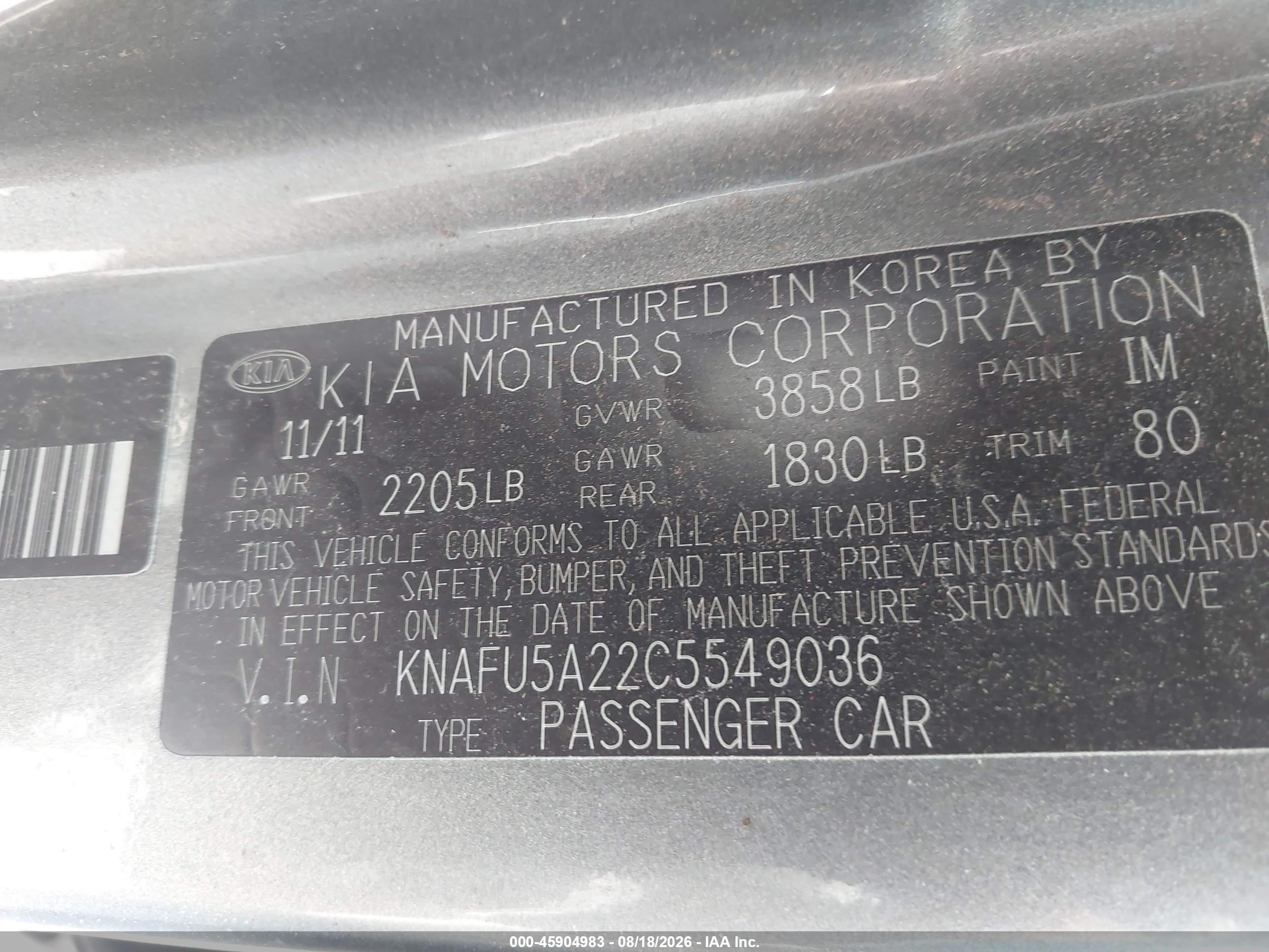 2012 Kia Forte Ex Gray vin: KNAFU5A22C5549036