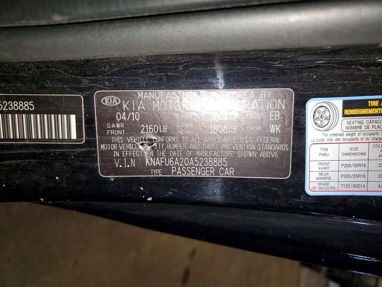 2010 Kia Forte Ex Black vin: KNAFU6A20A5238885