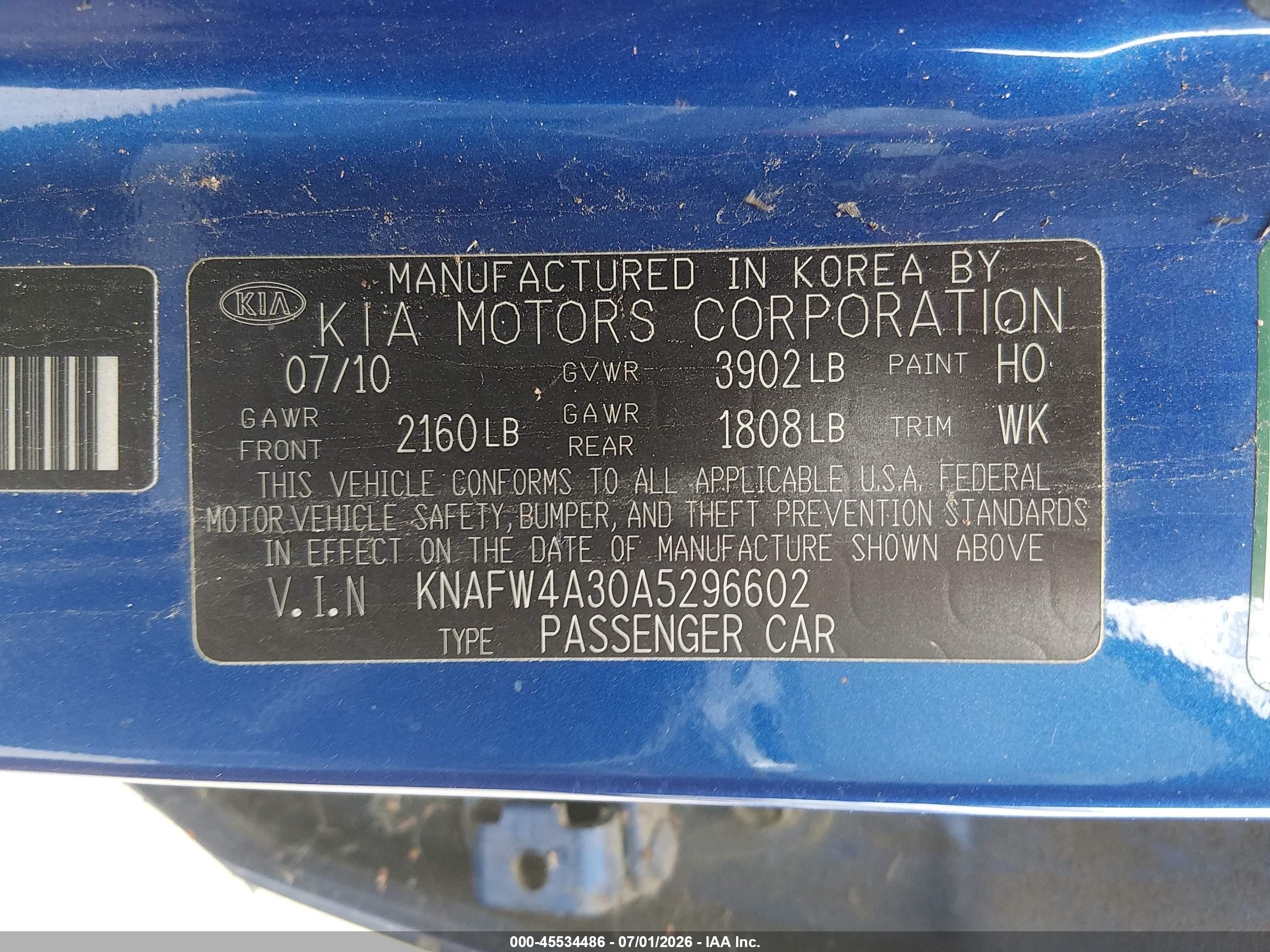2010 Kia Forte Sx Blue vin: KNAFW4A30A5296602