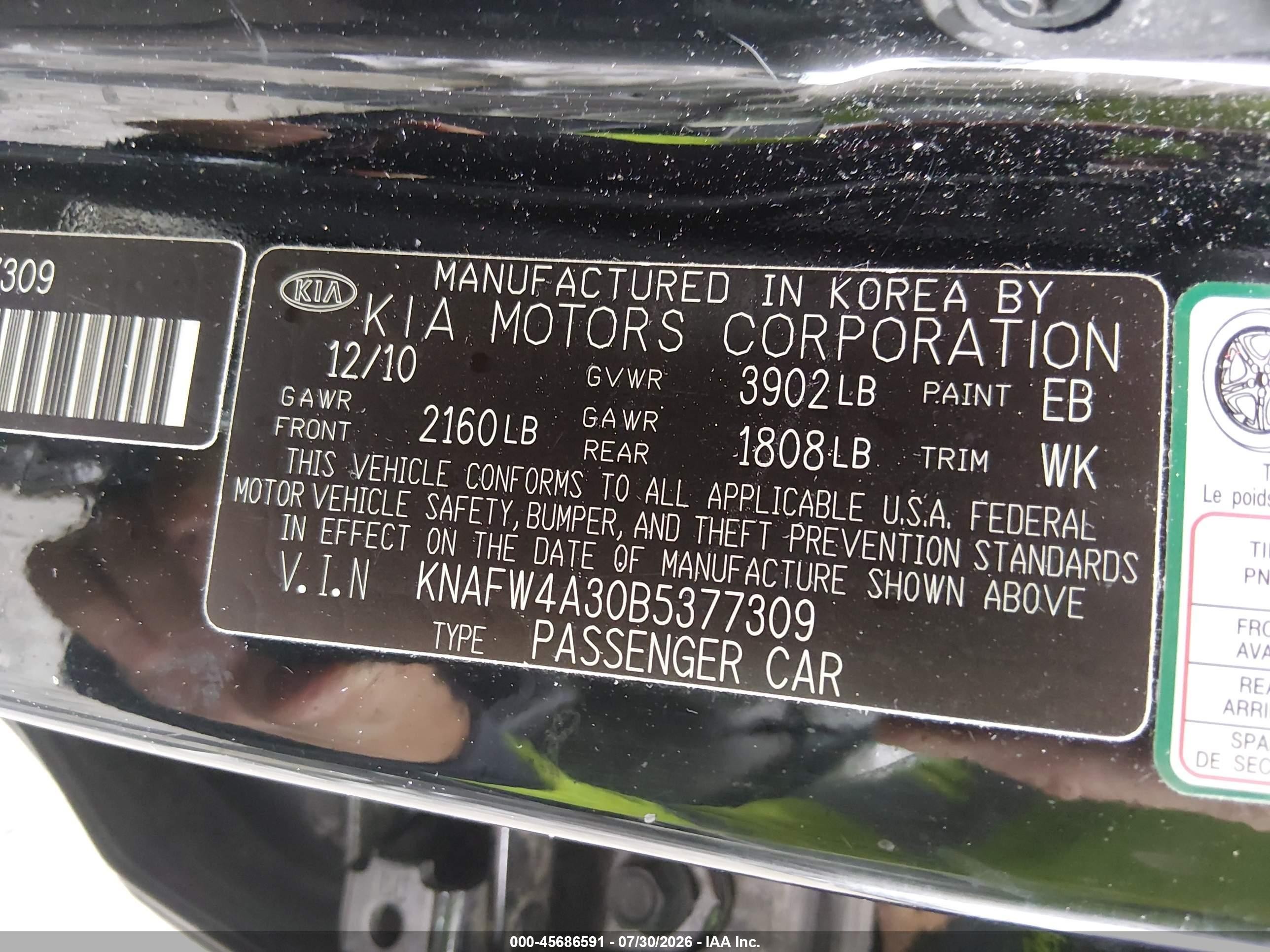 2011 Kia Forte Sx Black vin: KNAFW4A30B5377309