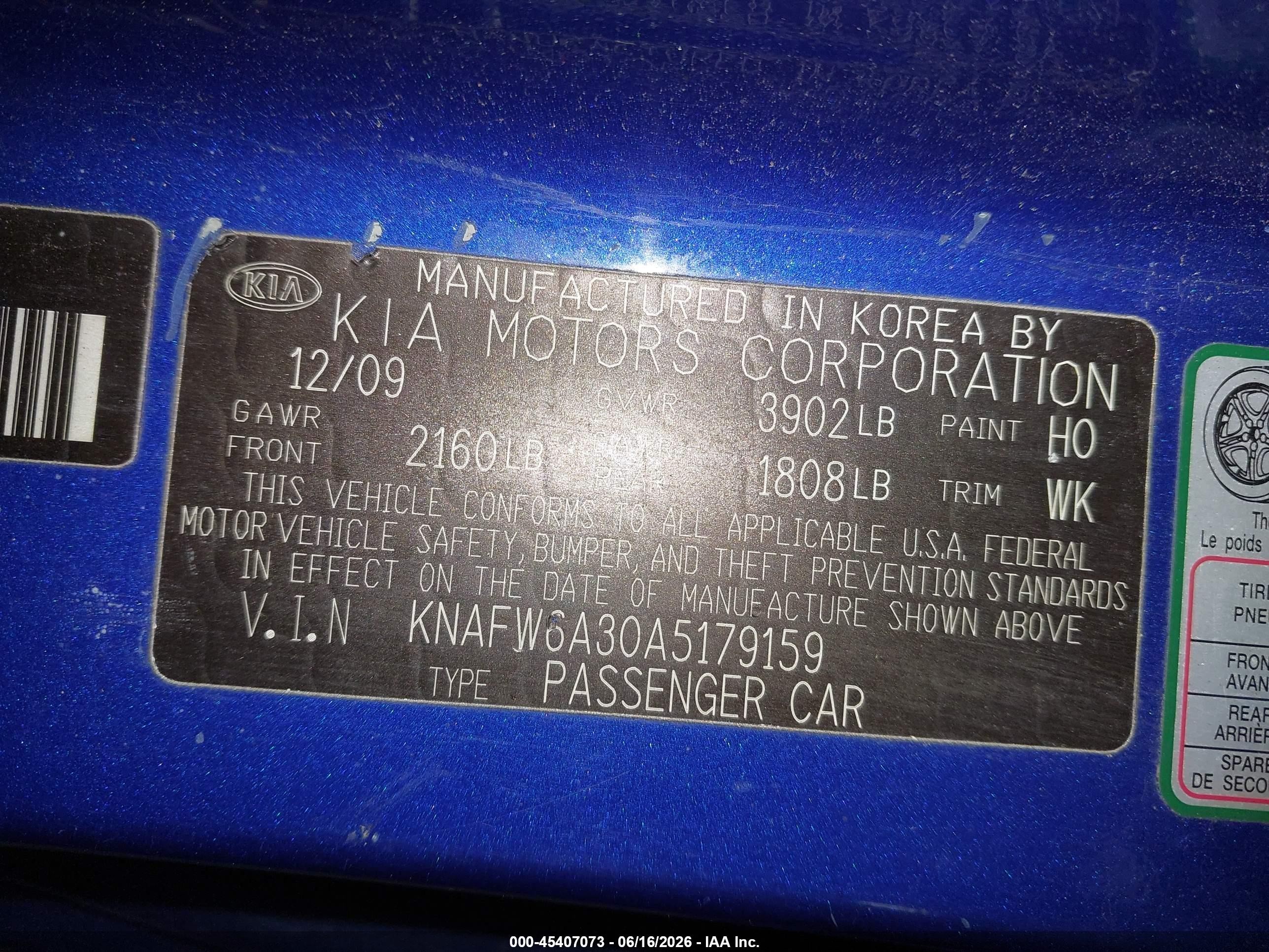 2010 Kia Forte Koup Sx Blue vin: KNAFW6A30A5179159