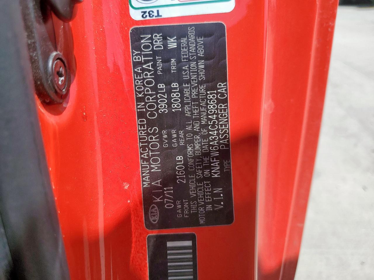 2012 Kia Forte Sx Red vin: KNAFW6A34C5498681