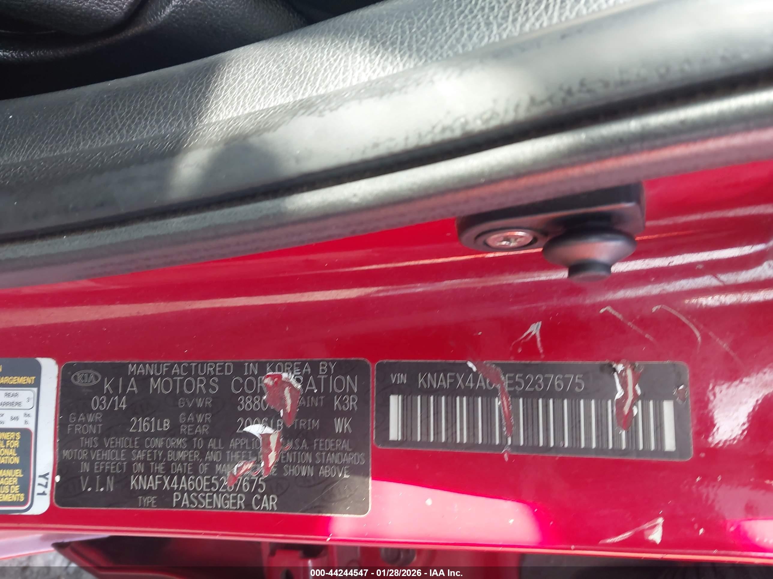 2014 Kia Forte Lx Red vin: KNAFX4A60E5237675