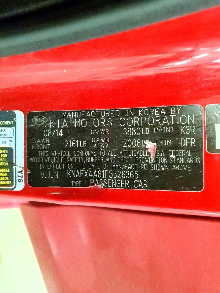 2015 Kia Forte Lx Red vin: KNAFX4A61F5326365