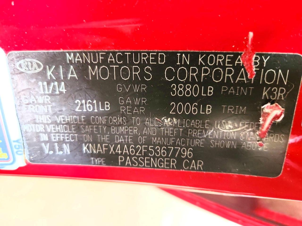 2015 Kia Forte Lx Red vin: KNAFX4A62F5367796