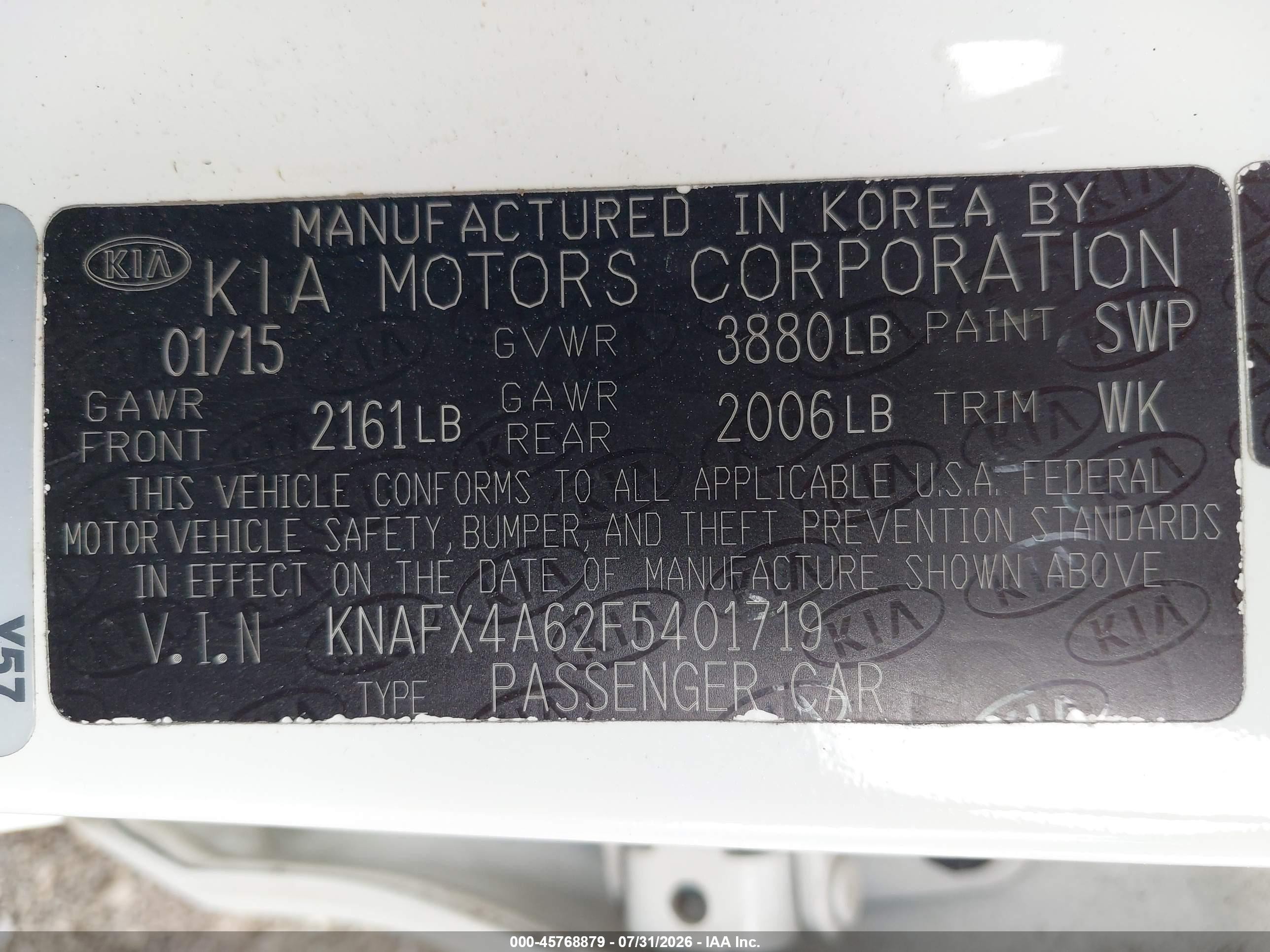 2015 Kia Forte Lx White vin: KNAFX4A62F5401719