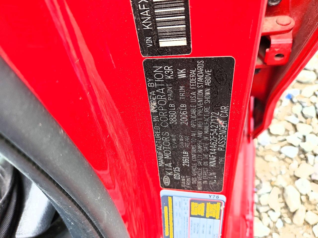 2015 Kia Forte Lx Red vin: KNAFX4A62F5427172