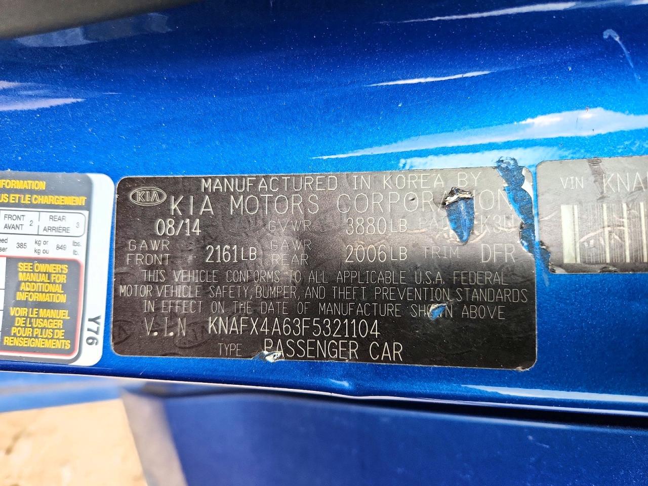 2015 Kia Forte Синий vin: KNAFX4A63F5321104