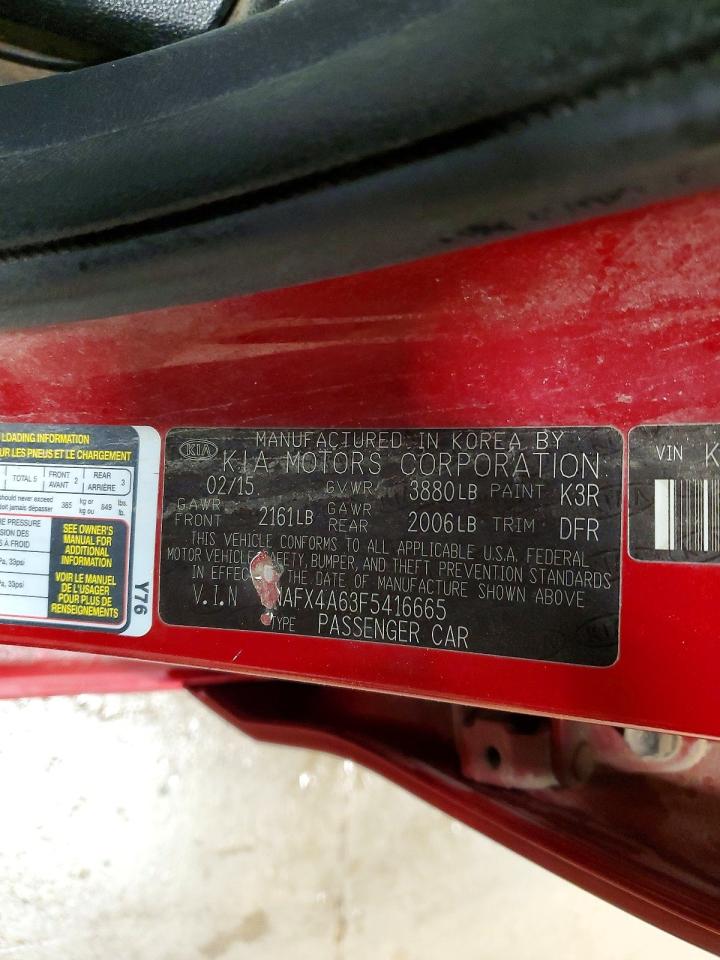 2015 Kia Forte Lx Red vin: KNAFX4A63F5416665