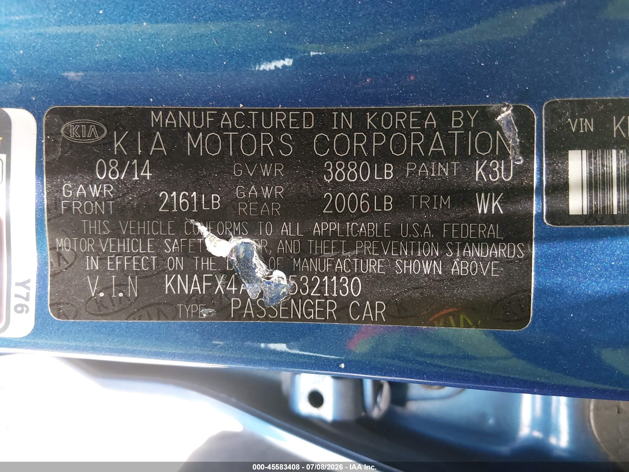 2015 Kia Forte Lx Blue vin: KNAFX4A64F5321130