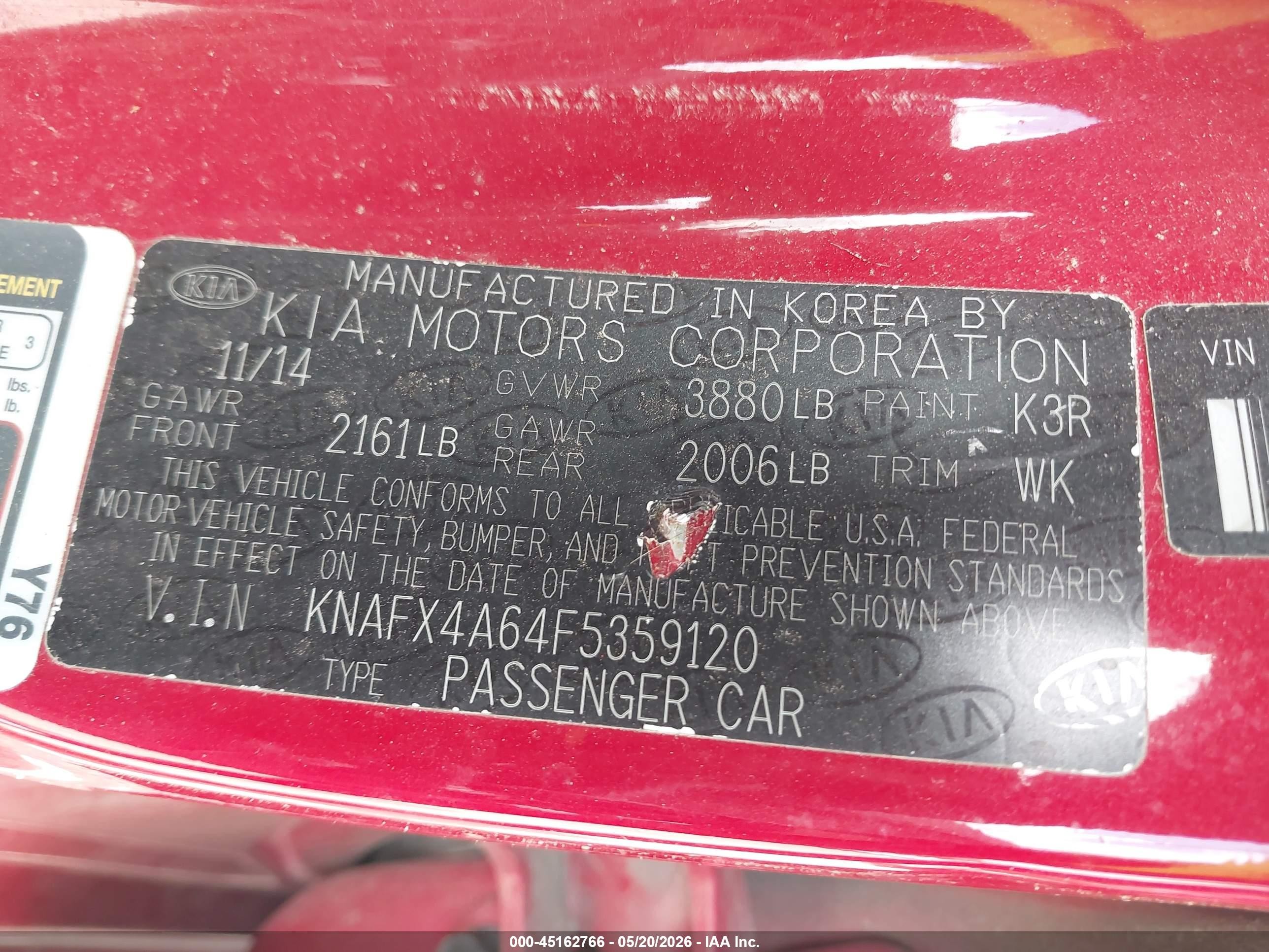 2015 Kia Forte Lx Red vin: KNAFX4A64F5359120