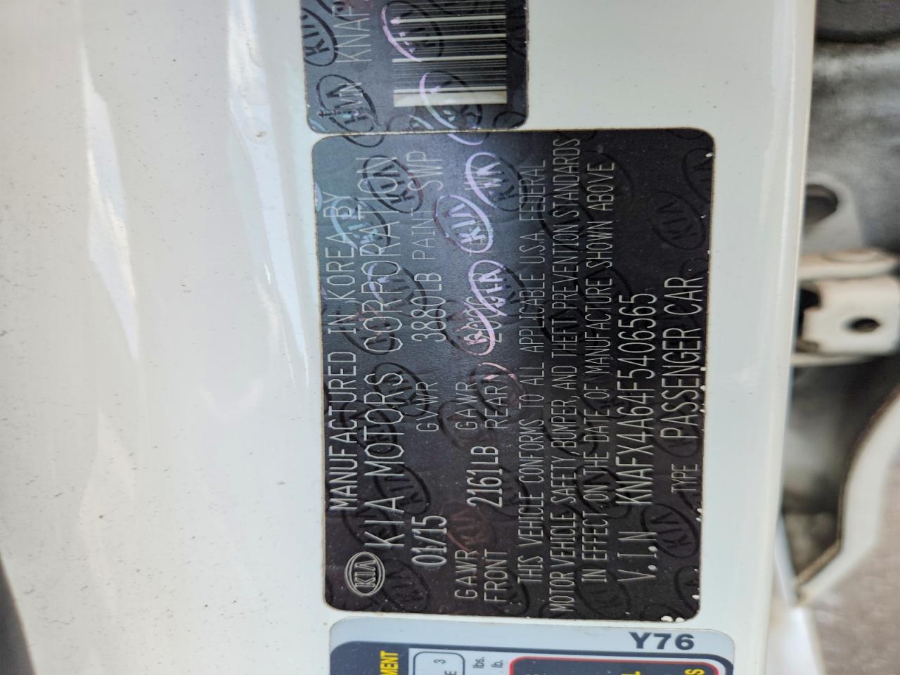 2015 Kia Forte Lx White vin: KNAFX4A64F5406565