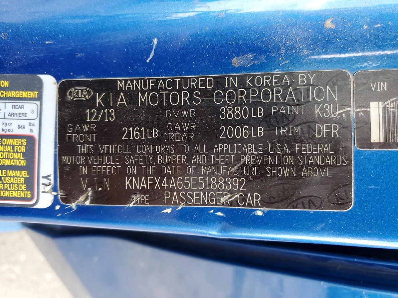 2014 Kia Forte Lx Blue vin: KNAFX4A65E5188392