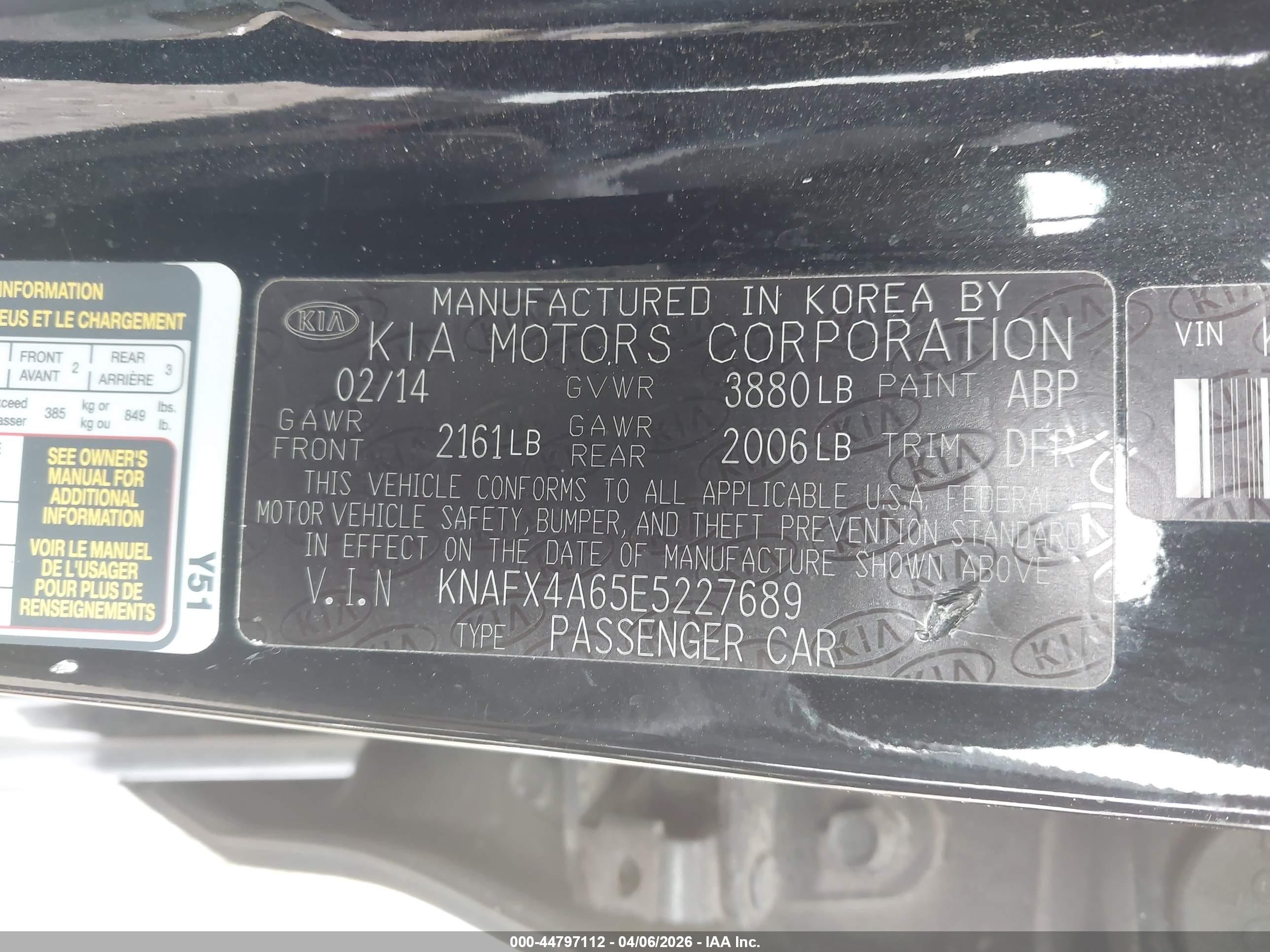 2014 Kia Forte Lx Black vin: KNAFX4A65E5227689