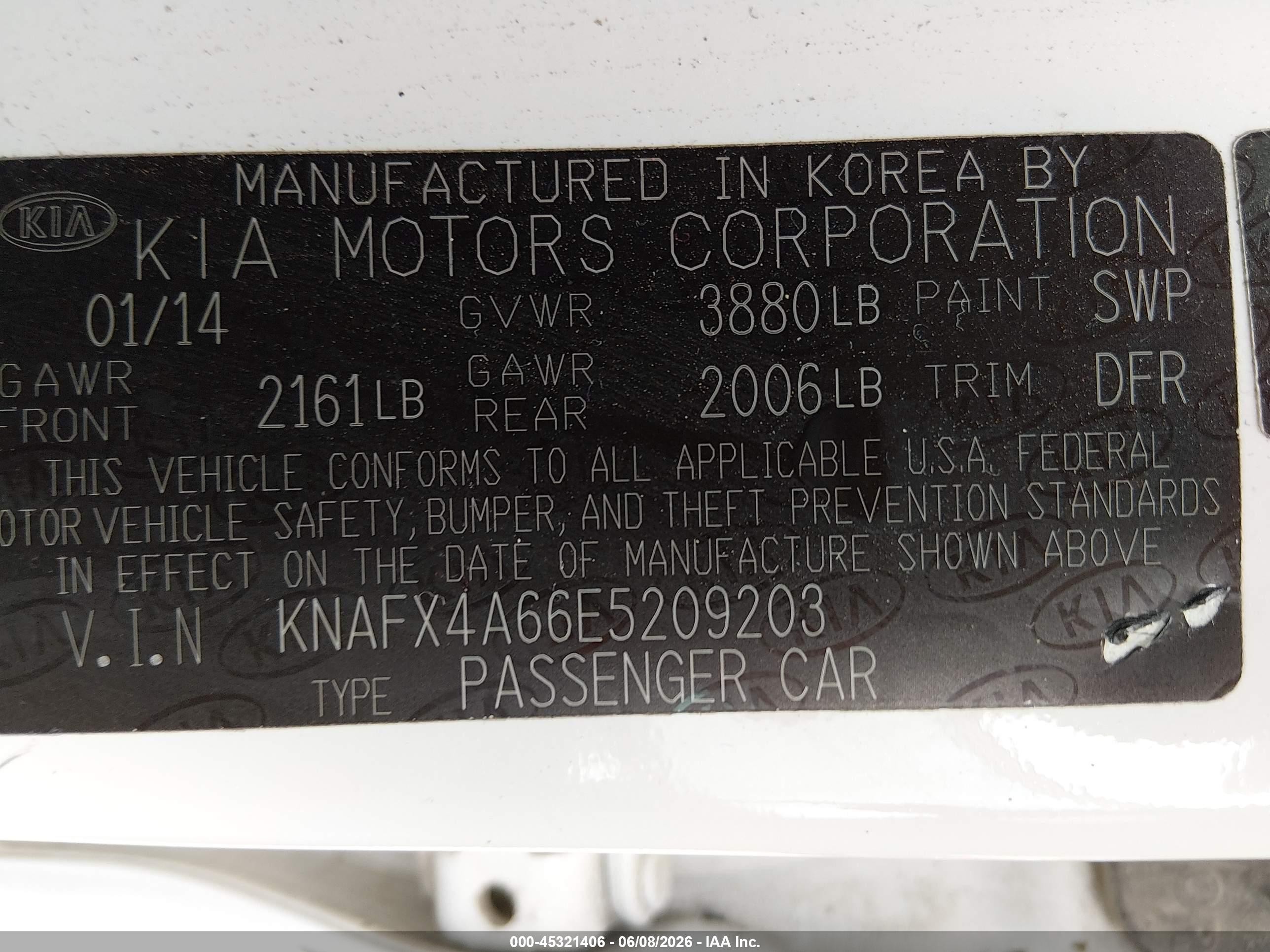 2014 Kia Forte Lx White vin: KNAFX4A66E5209203