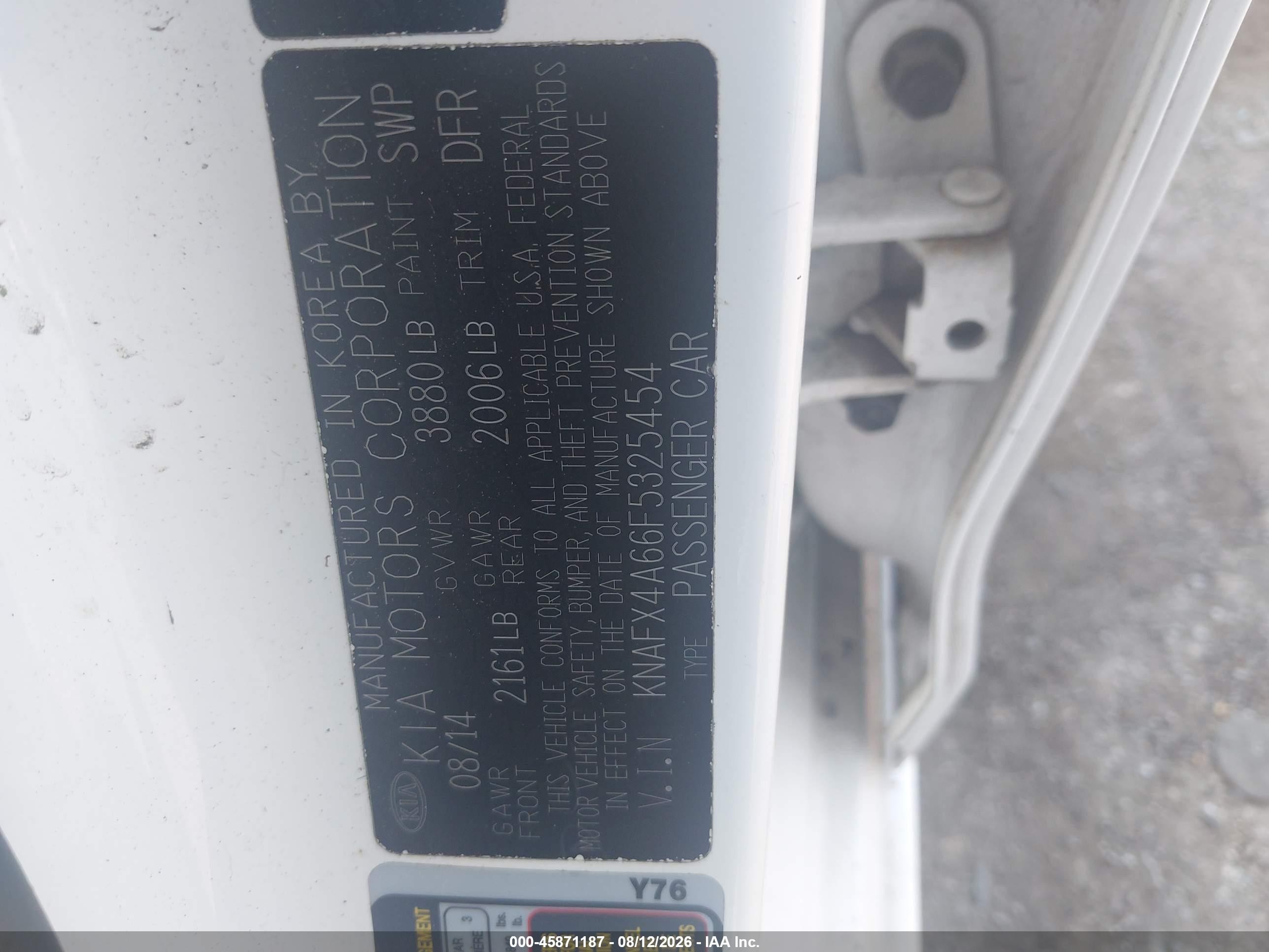 2015 Kia Forte Lx White vin: KNAFX4A66F5325454