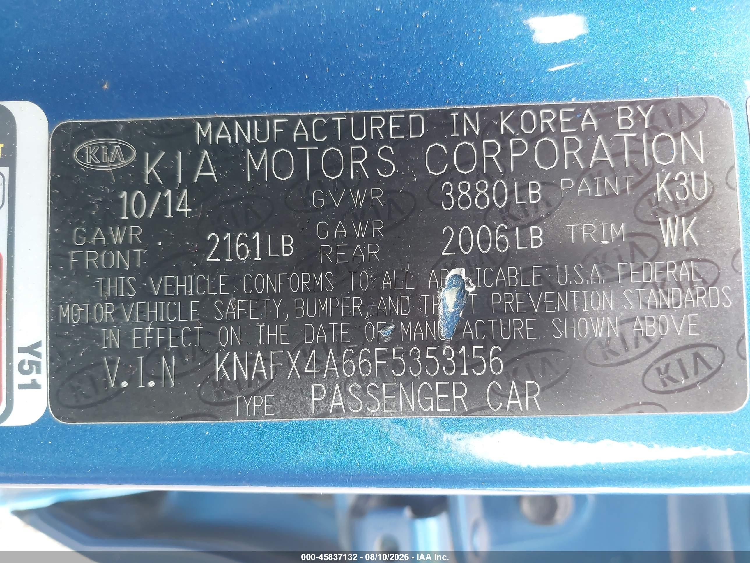 2015 Kia Forte Lx Blue vin: KNAFX4A66F5353156