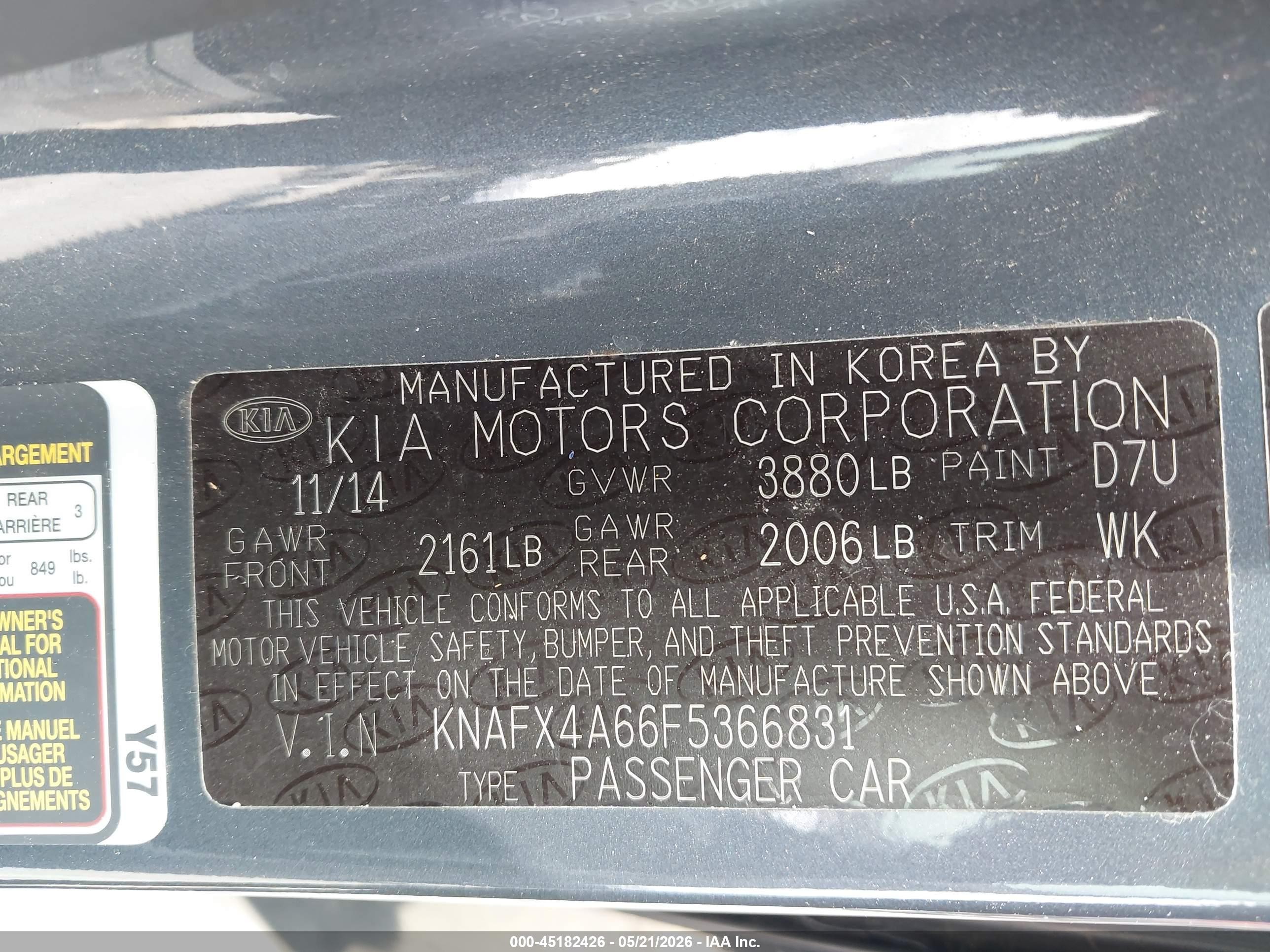 2015 Kia Forte Lx Gray vin: KNAFX4A66F5366831